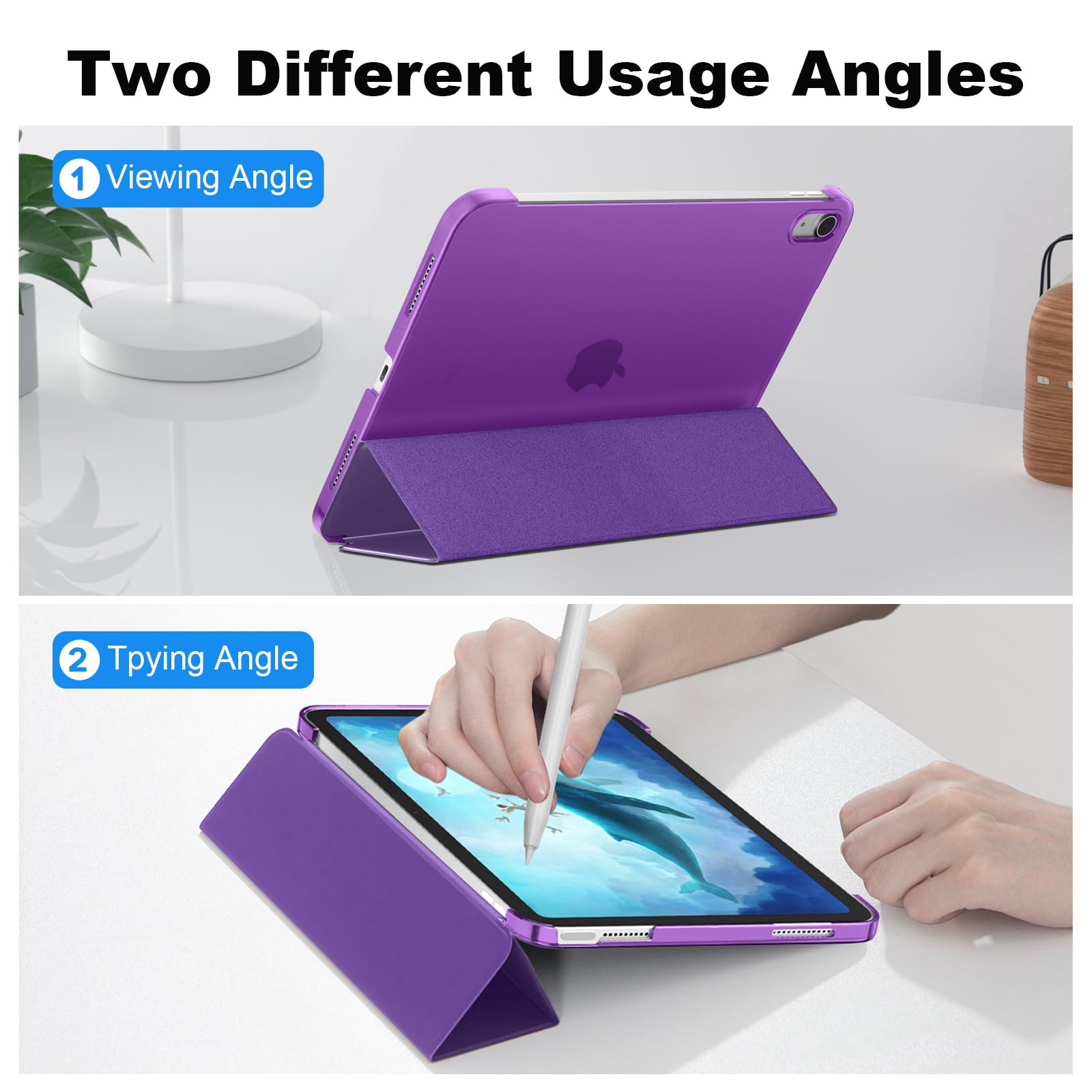 SUPFINE for iPad (A16) 11th Generation Case 11 inch 2025 & iPad 10th Generation Case 10.9 inch 2022, Slim Stand Hard PC Translucent Back Shell Cover (Support Touch ID, Auto Wake/Sleep), Black