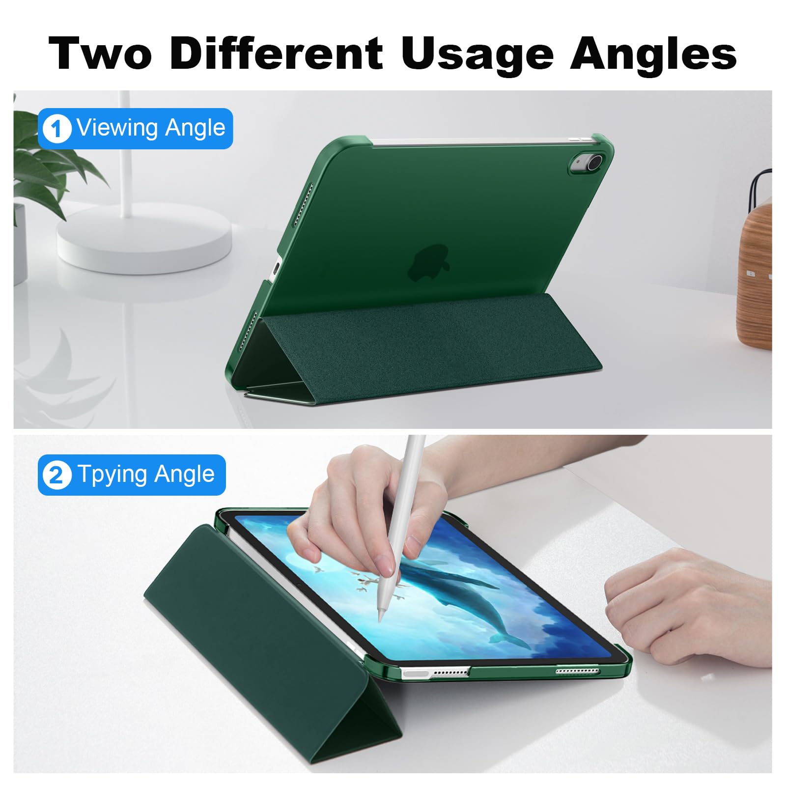 SUPFINE for iPad (A16) 11th Generation Case 11 inch 2025 & iPad 10th Generation Case 10.9 inch 2022, Slim Stand Hard PC Translucent Back Shell Cover (Support Touch ID, Auto Wake/Sleep), Black