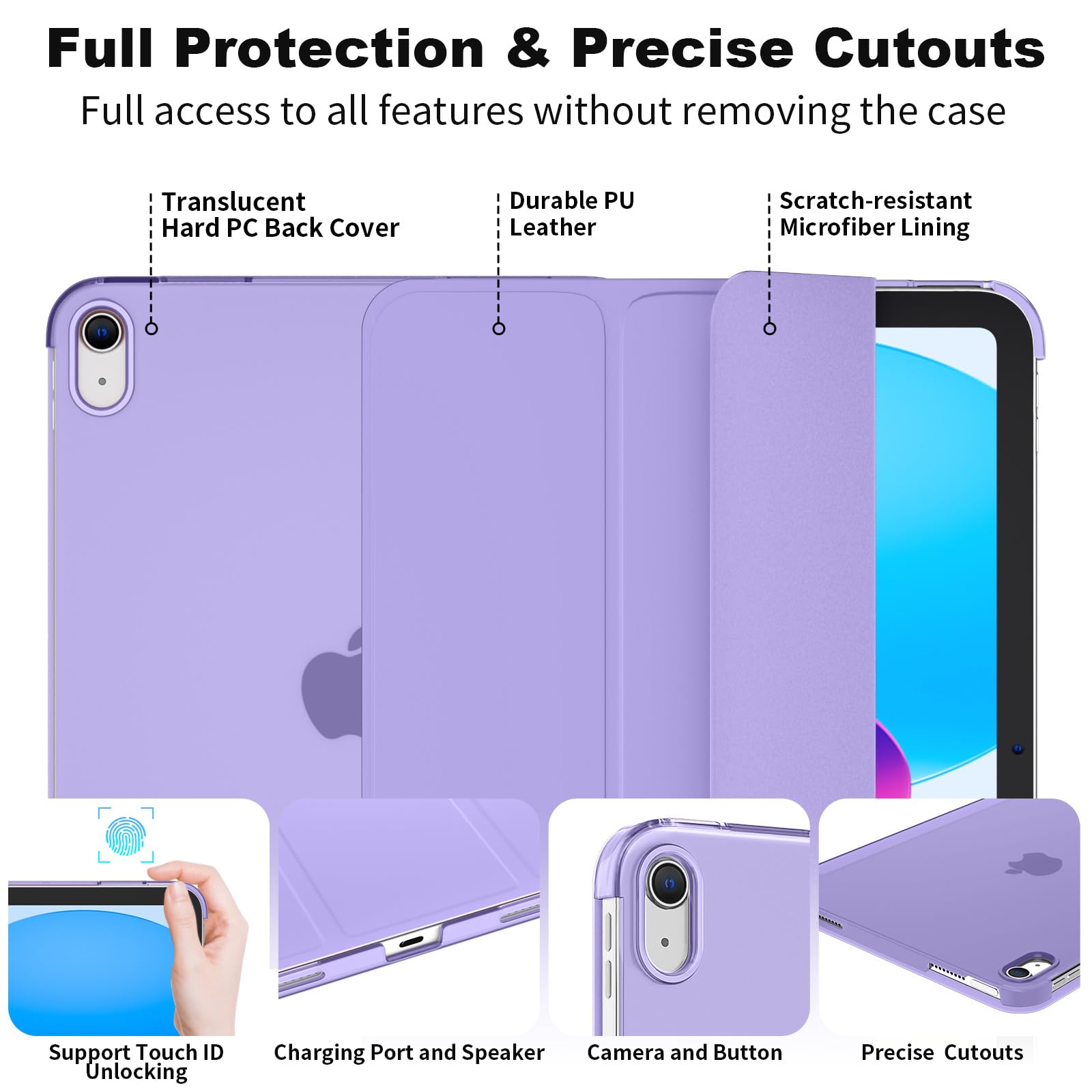 SUPFINE for iPad (A16) 11th Generation Case 11 inch 2025 & iPad 10th Generation Case 10.9 inch 2022, Slim Stand Hard PC Translucent Back Shell Cover (Support Touch ID, Auto Wake/Sleep), Black