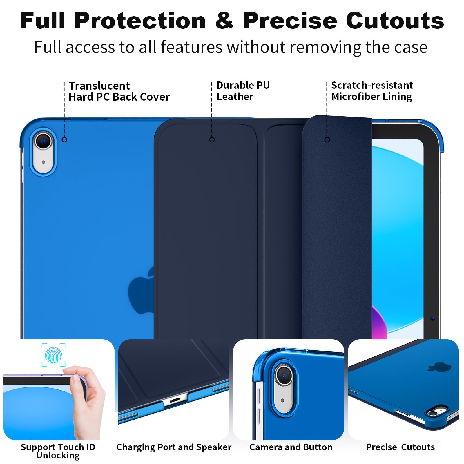 SUPFINE for iPad (A16) 11th Generation Case 11 inch 2025 & iPad 10th Generation Case 10.9 inch 2022, Slim Stand Hard PC Translucent Back Shell Cover (Support Touch ID, Auto Wake/Sleep), Black