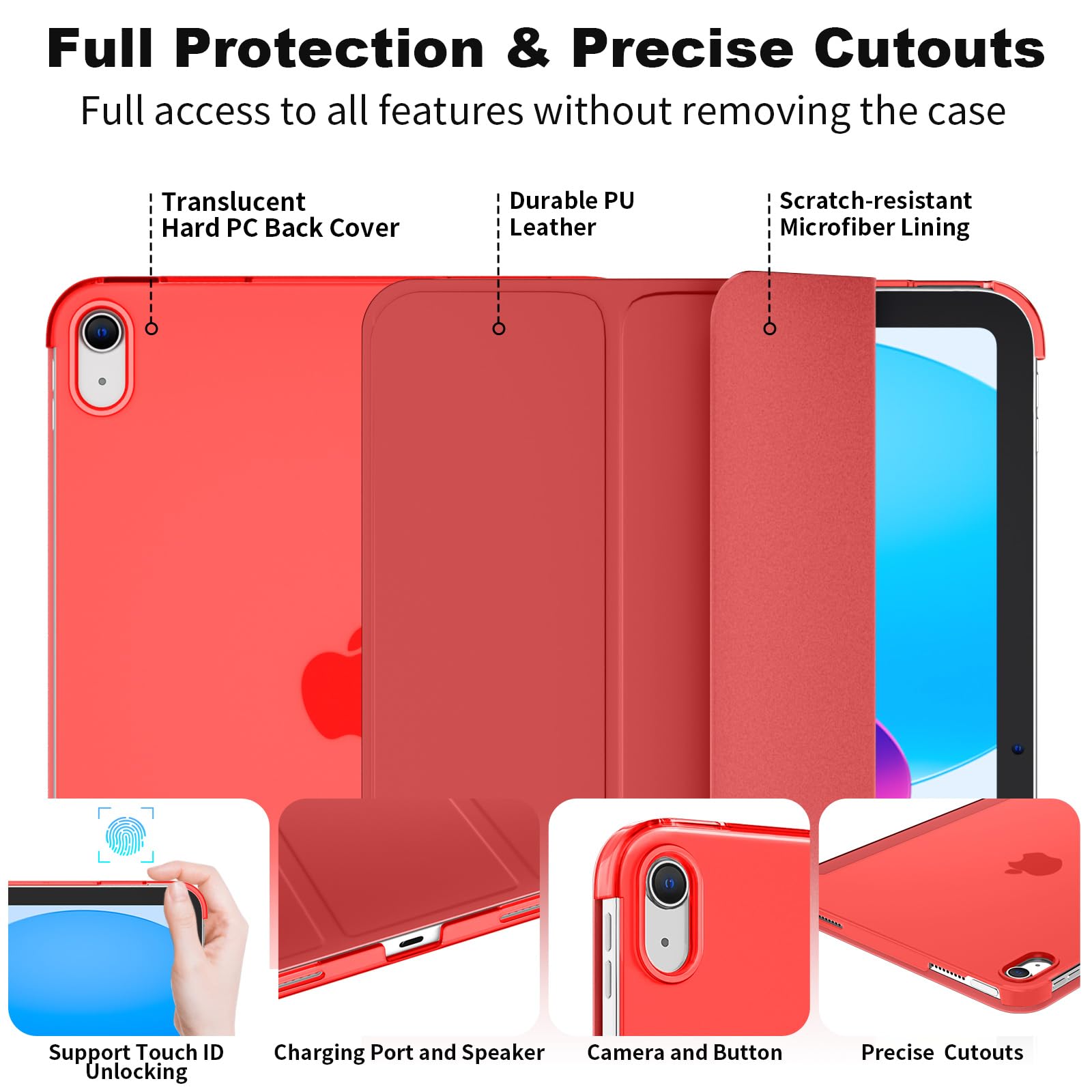 SUPFINE for iPad (A16) 11th Generation Case 11 inch 2025 & iPad 10th Generation Case 10.9 inch 2022, Slim Stand Hard PC Translucent Back Shell Cover (Support Touch ID, Auto Wake/Sleep), Black