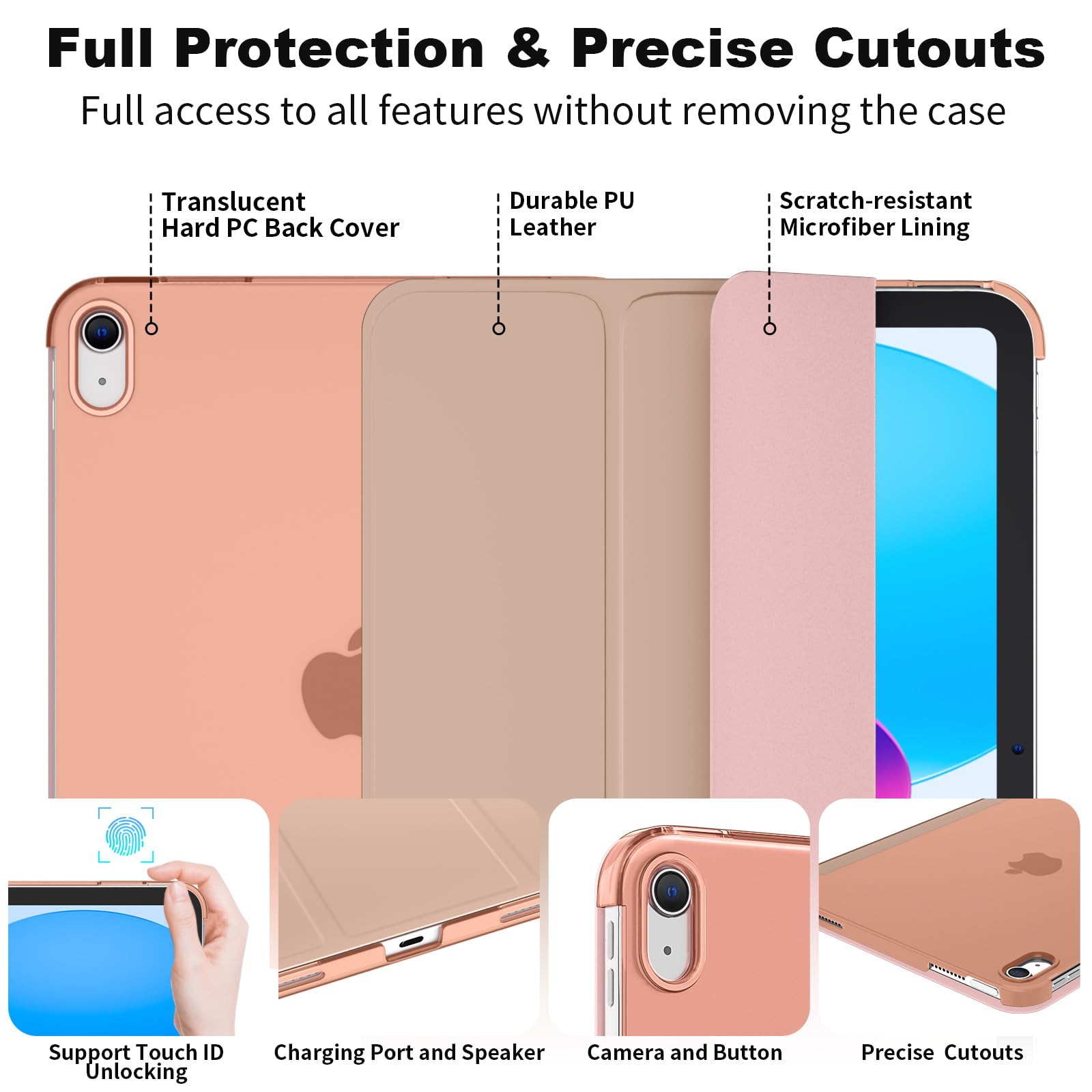 SUPFINE for iPad (A16) 11th Generation Case 11 inch 2025 & iPad 10th Generation Case 10.9 inch 2022, Slim Stand Hard PC Translucent Back Shell Cover (Support Touch ID, Auto Wake/Sleep), Black