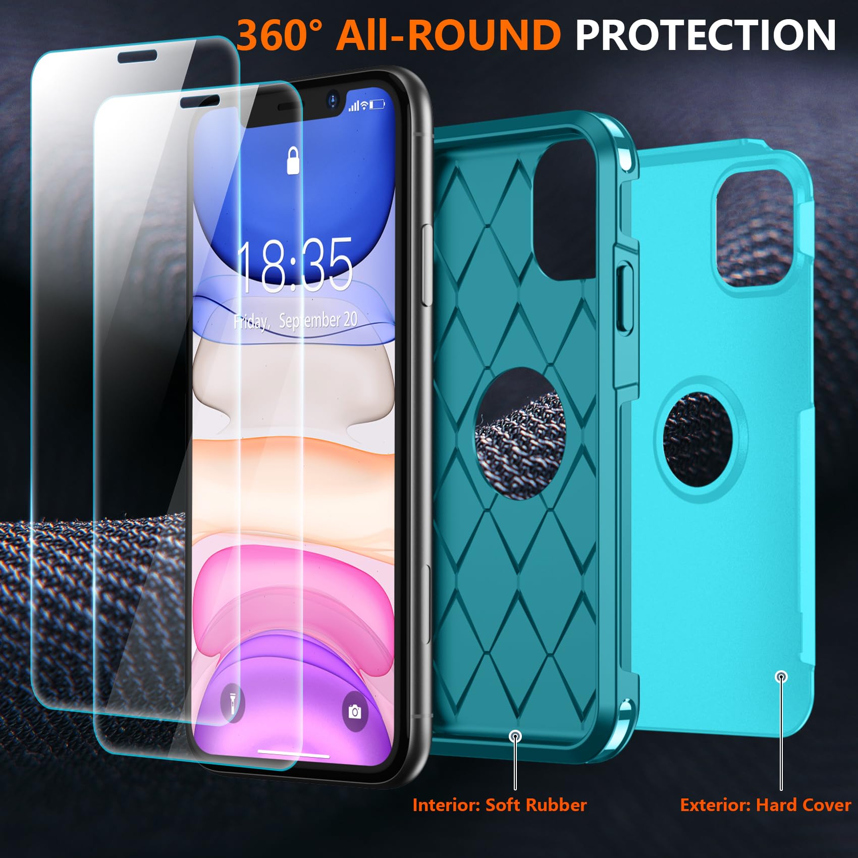 SUPFINE for iPhone 11 Case, [10 FT Military Dropproof] [Dual Layer Structure Protection] Non-Slip Heavy Duty Shockproof Phone Case,Black