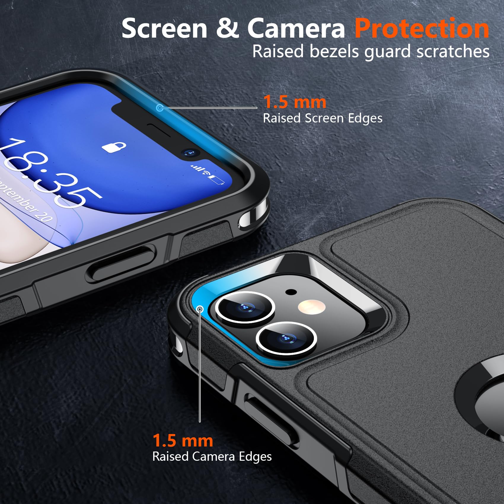 SUPFINE for iPhone 11 Case, [10 FT Military Dropproof] [Dual Layer Structure Protection] Non-Slip Heavy Duty Shockproof Phone Case,Black