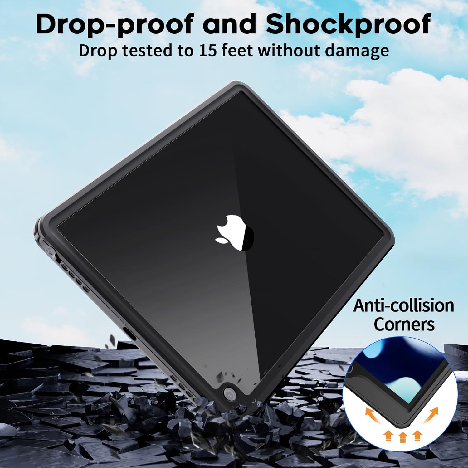 SUPFINE for Waterproof iPad 9th Generation Case, [Built-in Screen Protector] [IP68 Waterproof] Full Body Rugged Shockproof Protective Cover for 10.2 inch iPad 9th/8th/7th(2021/2020/2019), Black/Clear