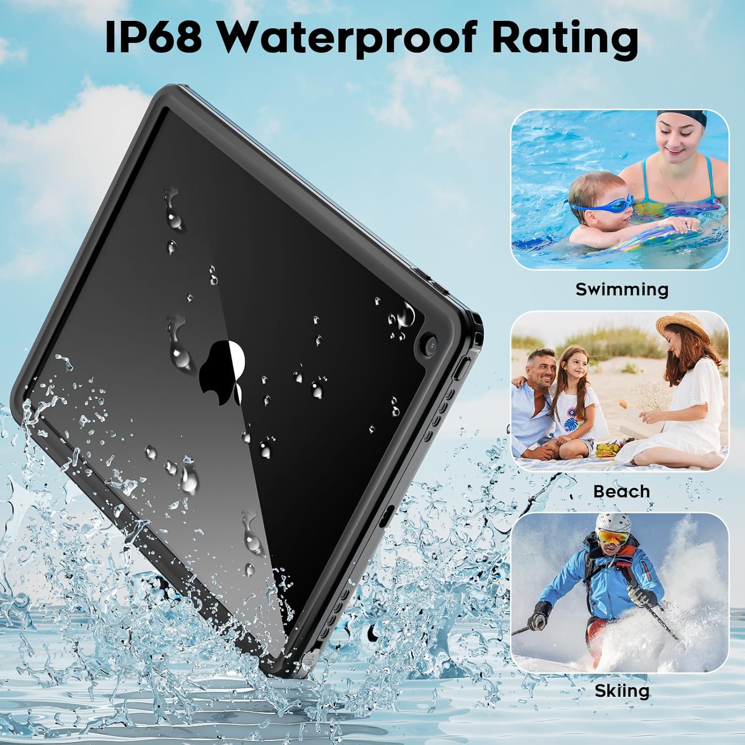 SUPFINE for Waterproof iPad 9th Generation Case, [Built-in Screen Protector] [IP68 Waterproof] Full Body Rugged Shockproof Protective Cover for 10.2 inch iPad 9th/8th/7th(2021/2020/2019), Black/Clear