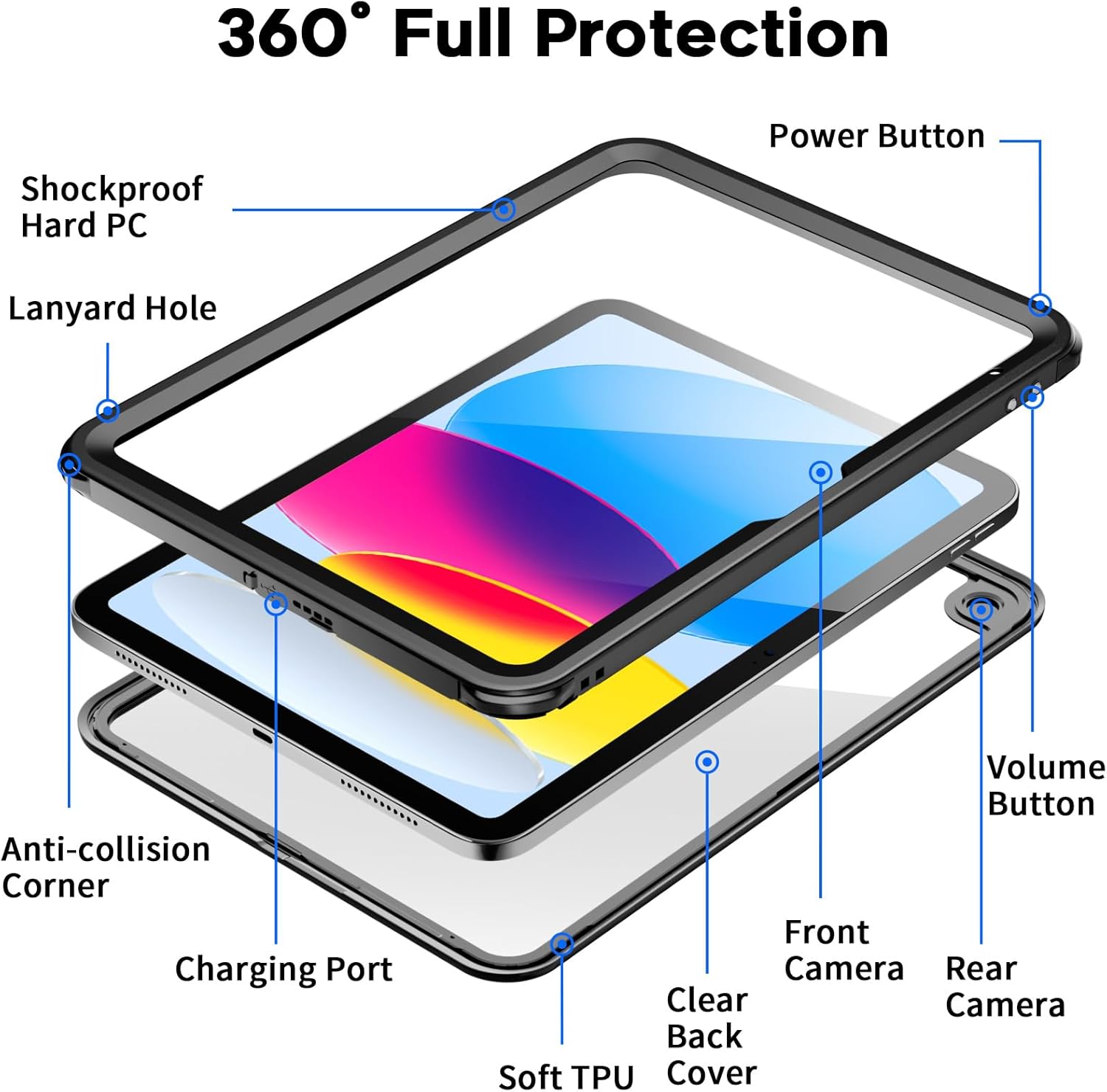 Waterproof iPad (A16) 11th Generation Case & iPad 10th Generation Case, [Built-in Screen Protector] [IP68 Waterproof] Full Body Rugged Shockproof Protective Cover, Black/Clear