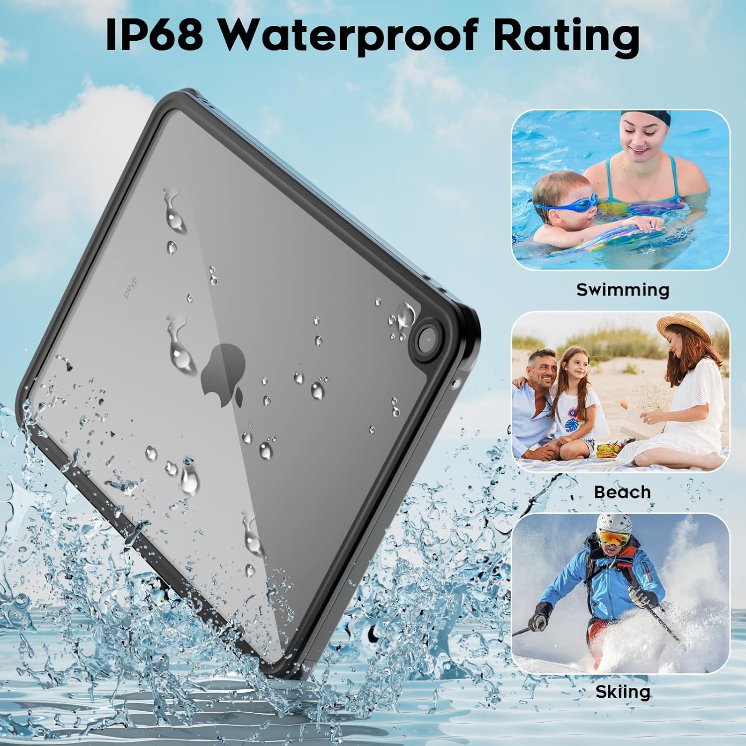 Waterproof iPad (A16) 11th Generation Case & iPad 10th Generation Case, [Built-in Screen Protector] [IP68 Waterproof] Full Body Rugged Shockproof Protective Cover, Black/Clear