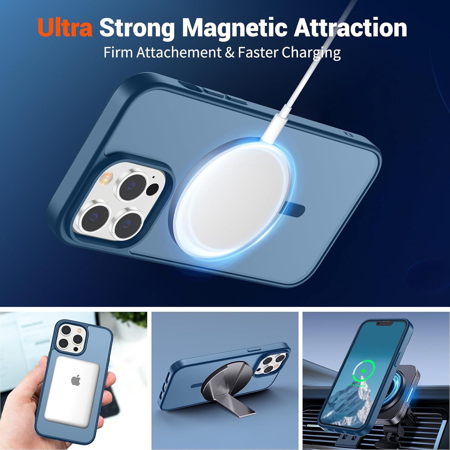 iPhone 12 Pro Max Case (Compatible with MagSafe) (Military Grade Drop Protection) Translucent Matte Shockproof Phone Cover,Deep Blue