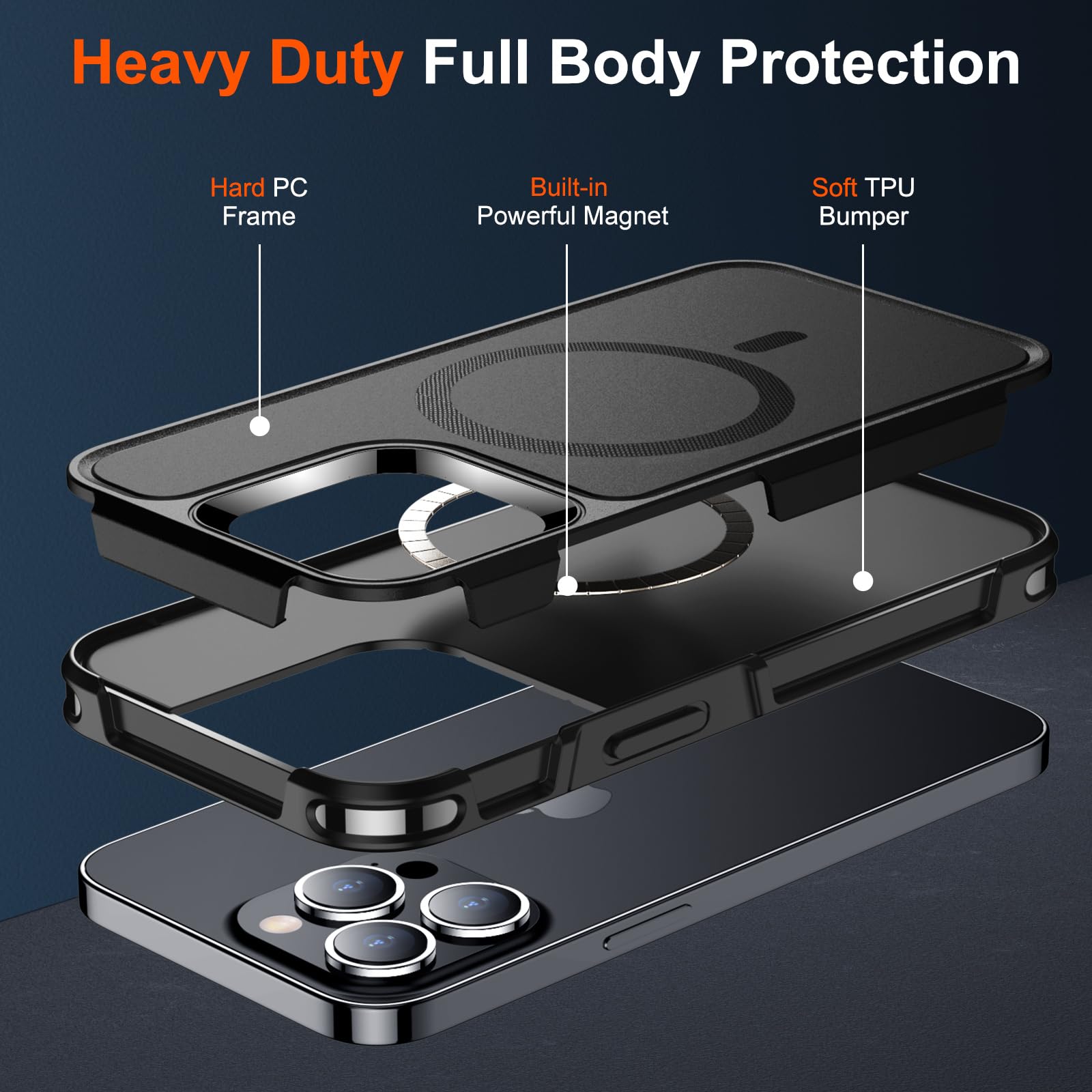 SUPFINE Magnetic for iPhone 12 Pro Max Case, [Compatible with MagSafe][10 FT Military Grade Drop Protection] [Dual Layer Structure Protection] Heavy Duty Full-Body Shockproof Phone Case, Black