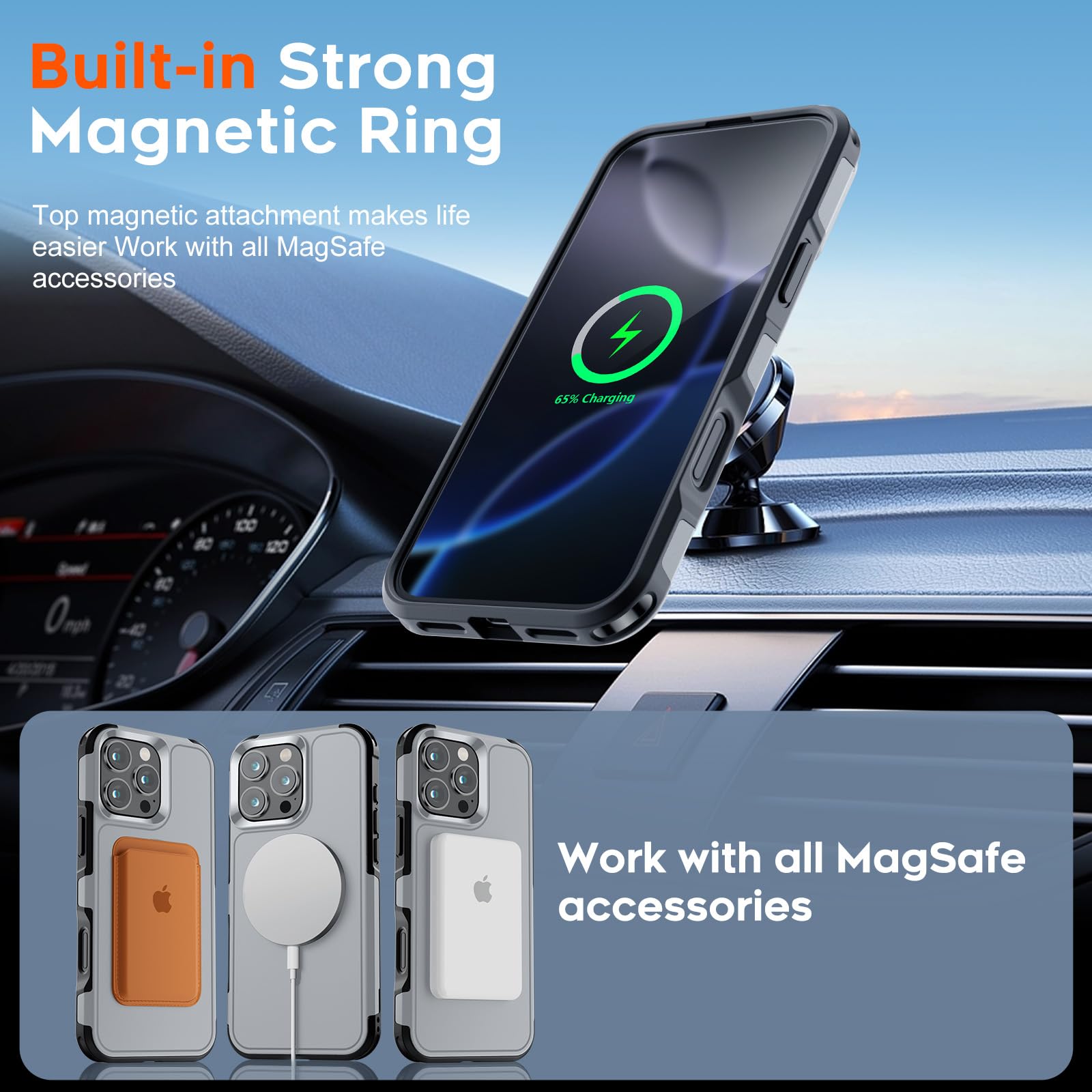 SUPFINE Magnetic for iPhone 12 Pro Max Case, [Compatible with MagSafe][10 FT Military Grade Drop Protection] [Dual Layer Structure Protection] Heavy Duty Full-Body Shockproof Phone Case, Black