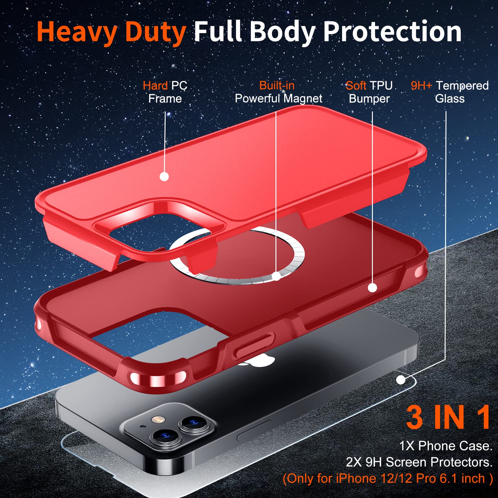 SUPFINE Magnetic for iPhone 12 Pro Max Case, [Compatible with MagSafe][10 FT Military Grade Drop Protection] [Dual Layer Structure Protection] Heavy Duty Full-Body Shockproof Phone Case, Black