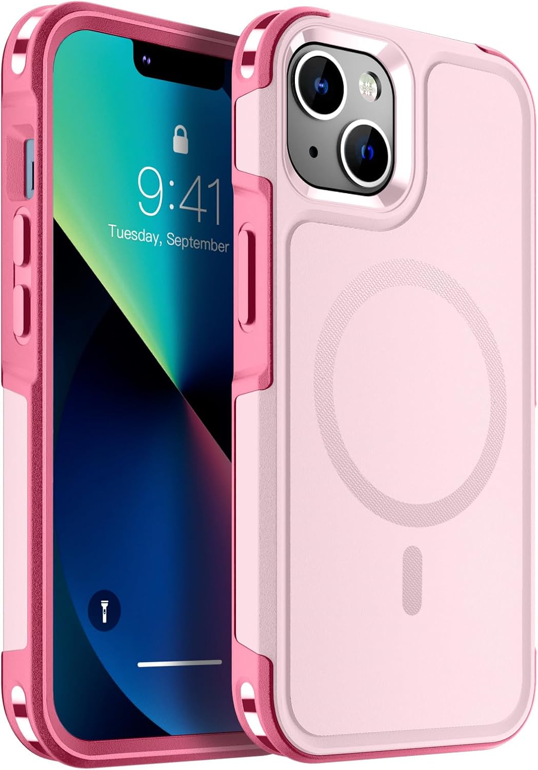SUPFINE Magnetic for iPhone 13 Case, [Compatible with MagSafe][10 FT Military Grade Drop Protection] [Dual Layer Structure Protection] Non-Slip Heavy Duty Full-Body Shockproof Phone Case,Pink
