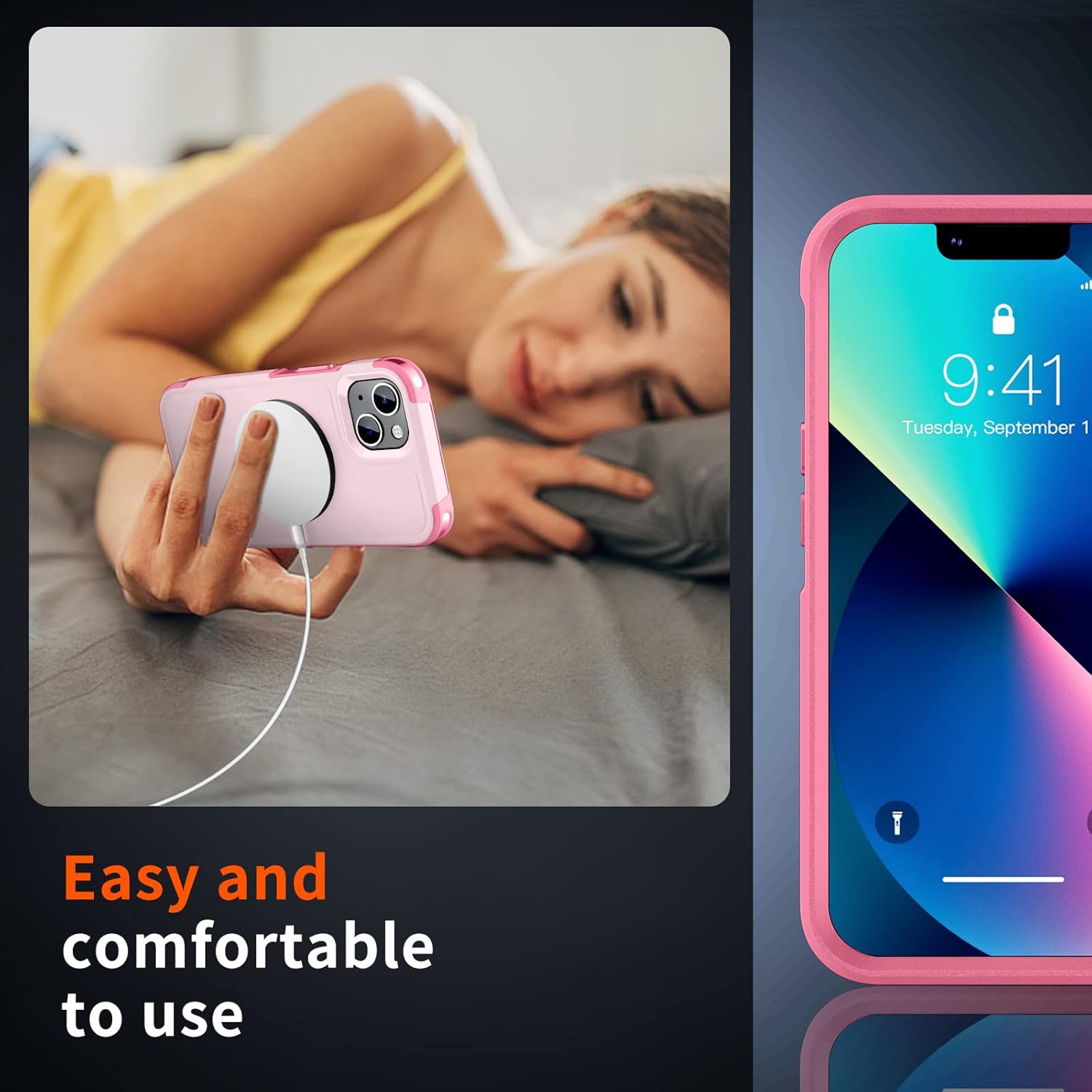 SUPFINE Magnetic for iPhone 13 Case, [Compatible with MagSafe][10 FT Military Grade Drop Protection] [Dual Layer Structure Protection] Non-Slip Heavy Duty Full-Body Shockproof Phone Case,Pink