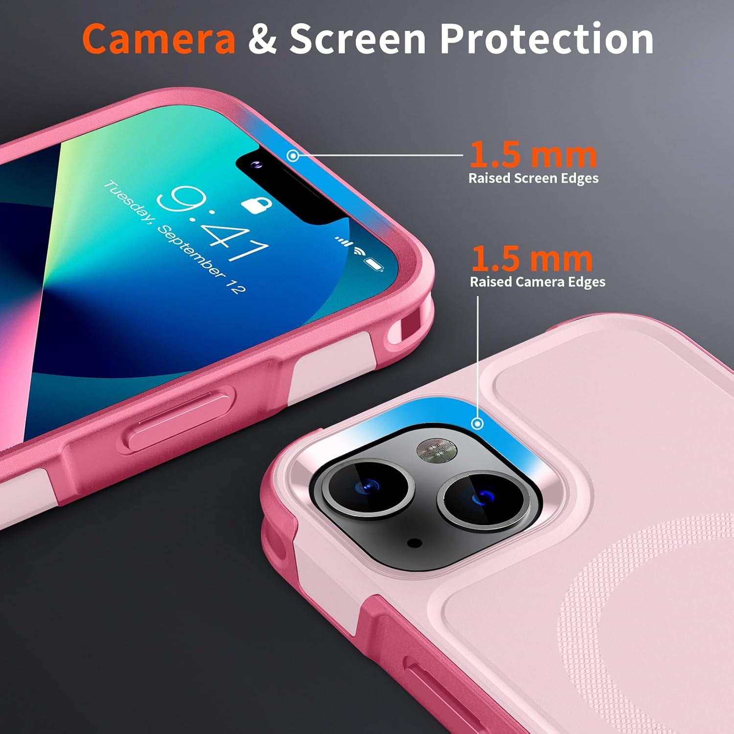 SUPFINE Magnetic for iPhone 13 Case, [Compatible with MagSafe][10 FT Military Grade Drop Protection] [Dual Layer Structure Protection] Non-Slip Heavy Duty Full-Body Shockproof Phone Case,Pink