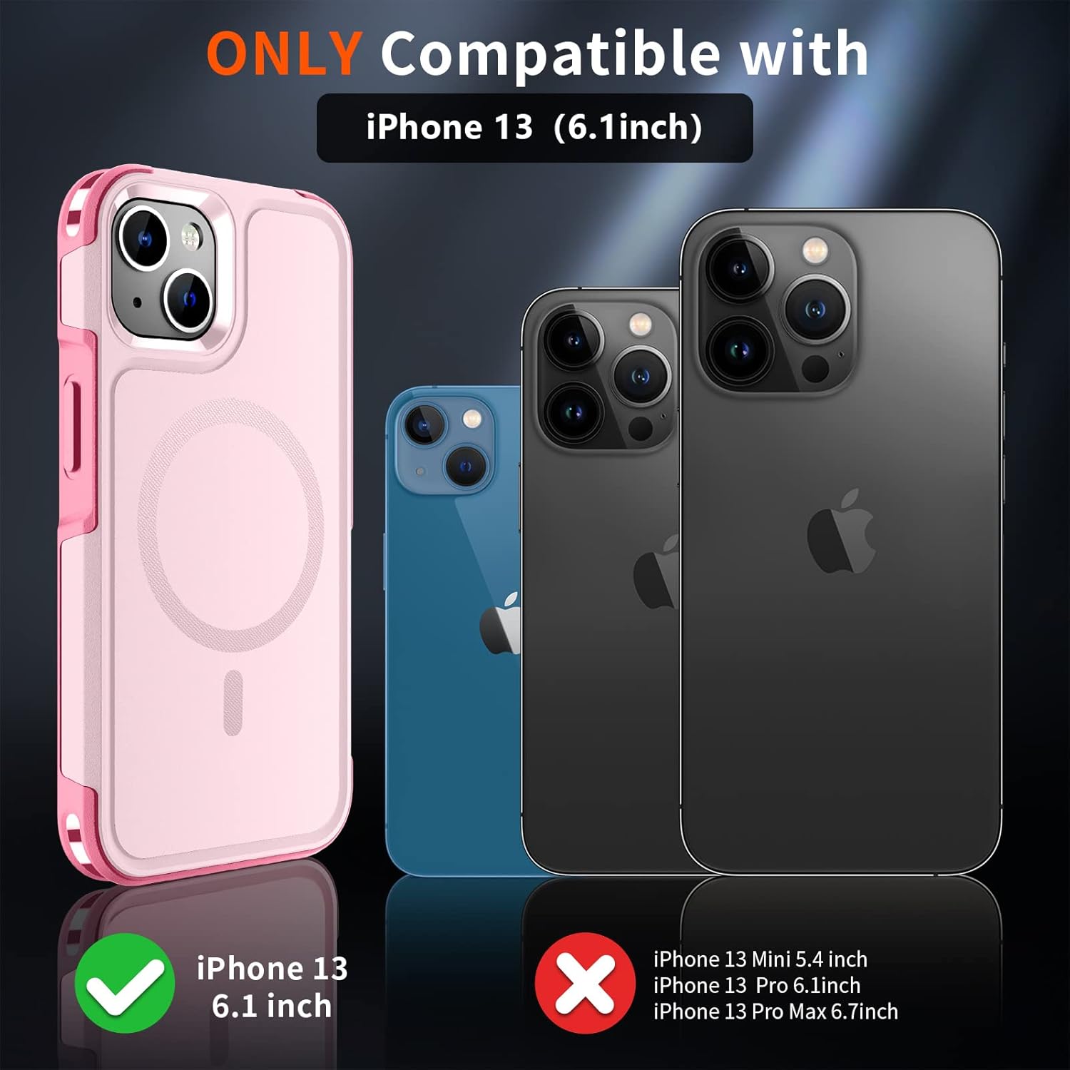 SUPFINE Magnetic for iPhone 13 Case, [Compatible with MagSafe][10 FT Military Grade Drop Protection] [Dual Layer Structure Protection] Non-Slip Heavy Duty Full-Body Shockproof Phone Case,Pink