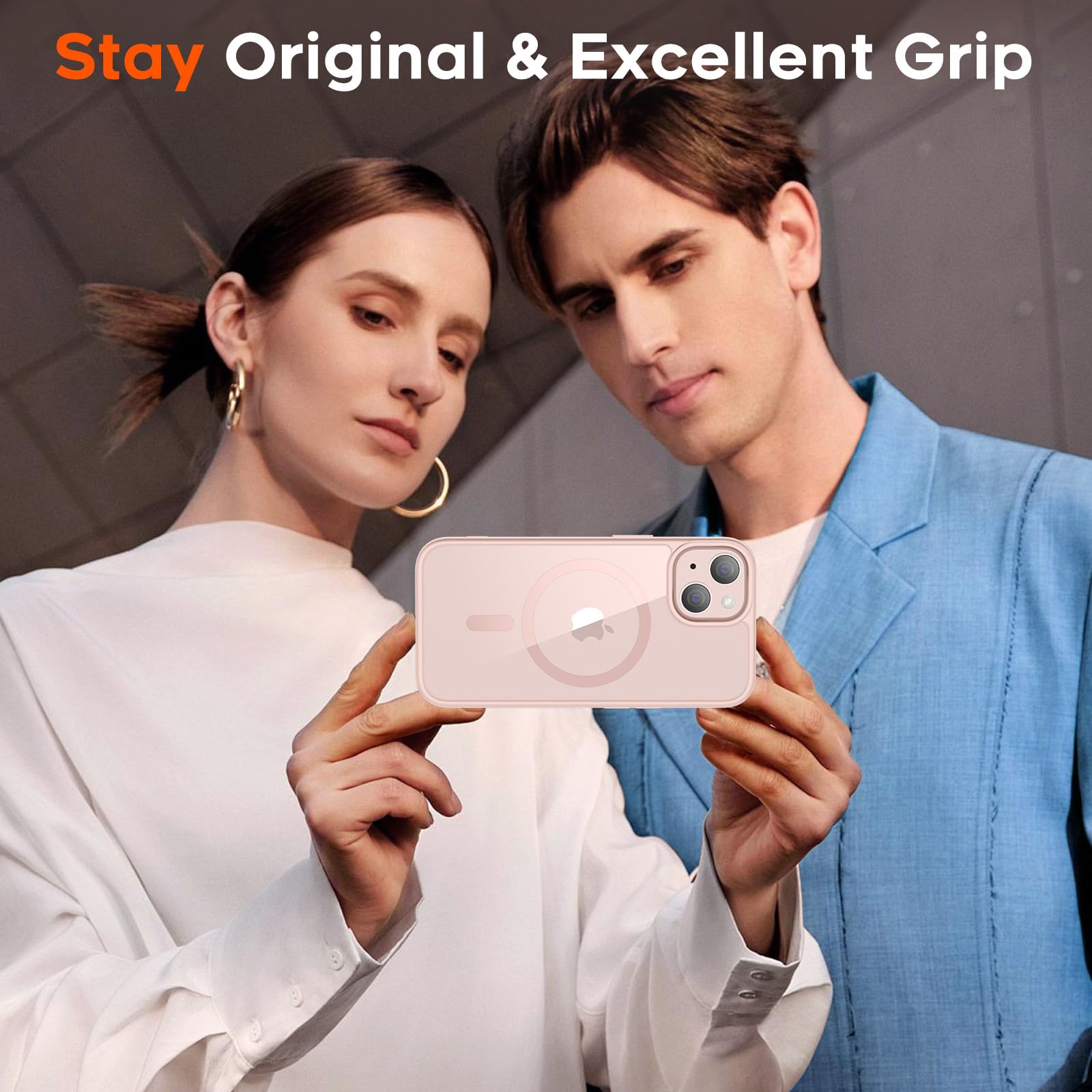 SUPFINE Magnetic for iPhone 13 case & iPhone 14 case, [Compatible with MagSafe][Clear Hard Back with Soft TPU Frame][12FT Military Grade Drop Protection] Shockproof Phone Case,Clear Pink