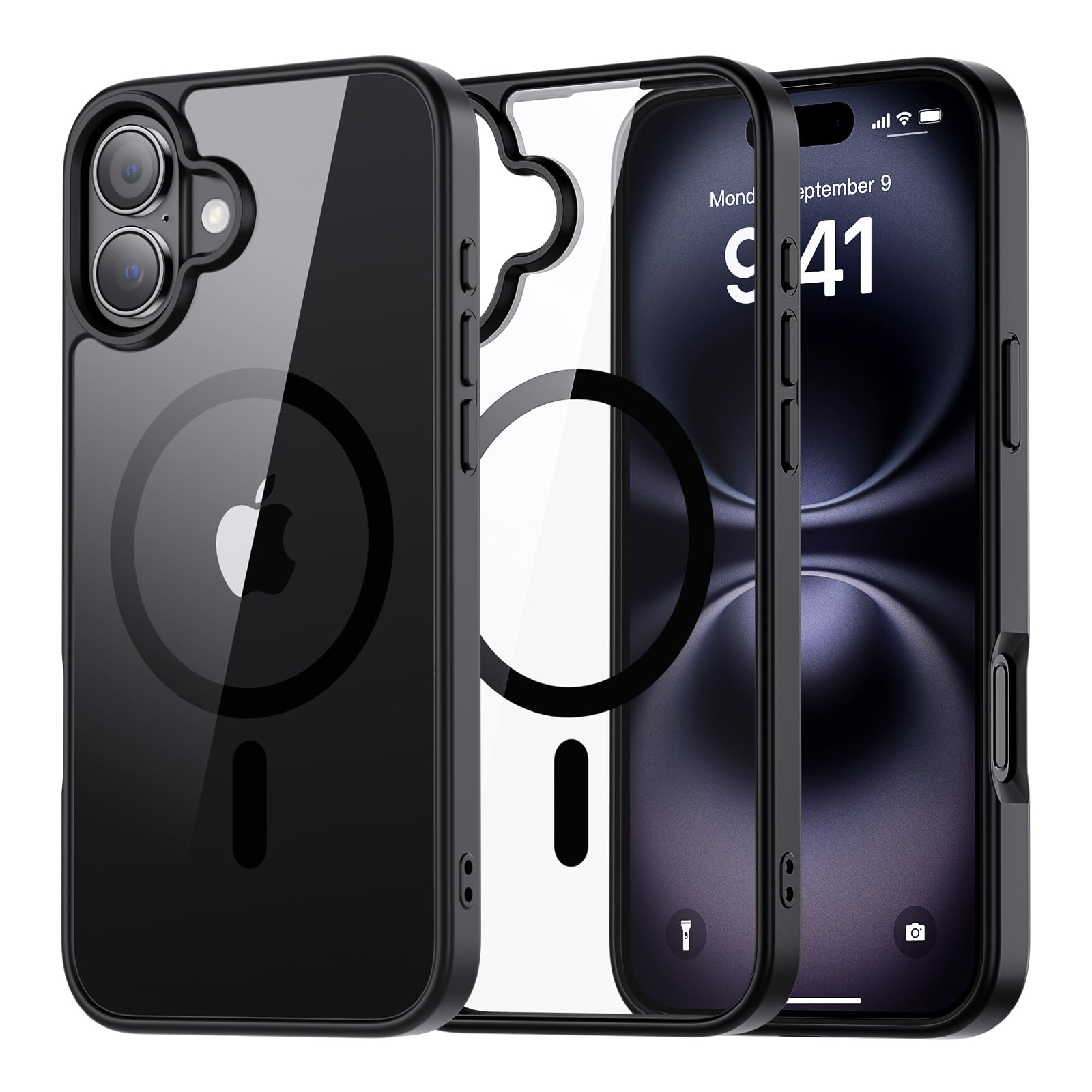 SUPFINE Magnetic for iPhone 13 case & iPhone 14 case, [Compatible with MagSafe][Clear Hard Back with Soft TPU Frame][12FT Military Grade Drop Protection] Shockproof Phone Case,Clear Pink