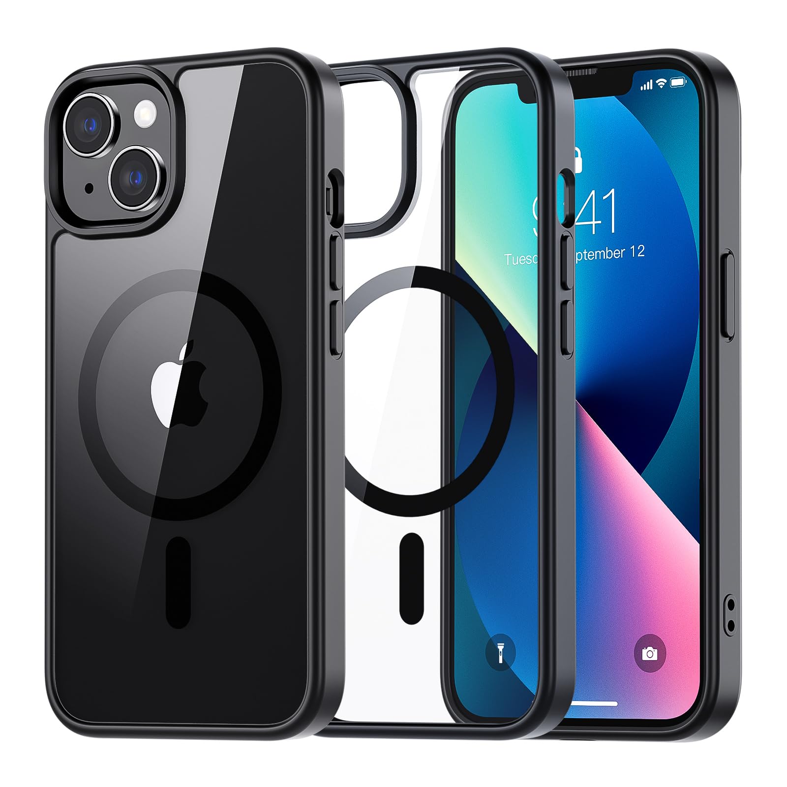 SUPFINE Magnetic for iPhone 13 case & iPhone 14 case, [Compatible with MagSafe][Clear Hard Back with Soft TPU Frame][12FT Military Grade Drop Protection] Shockproof Phone Case,Clear Pink