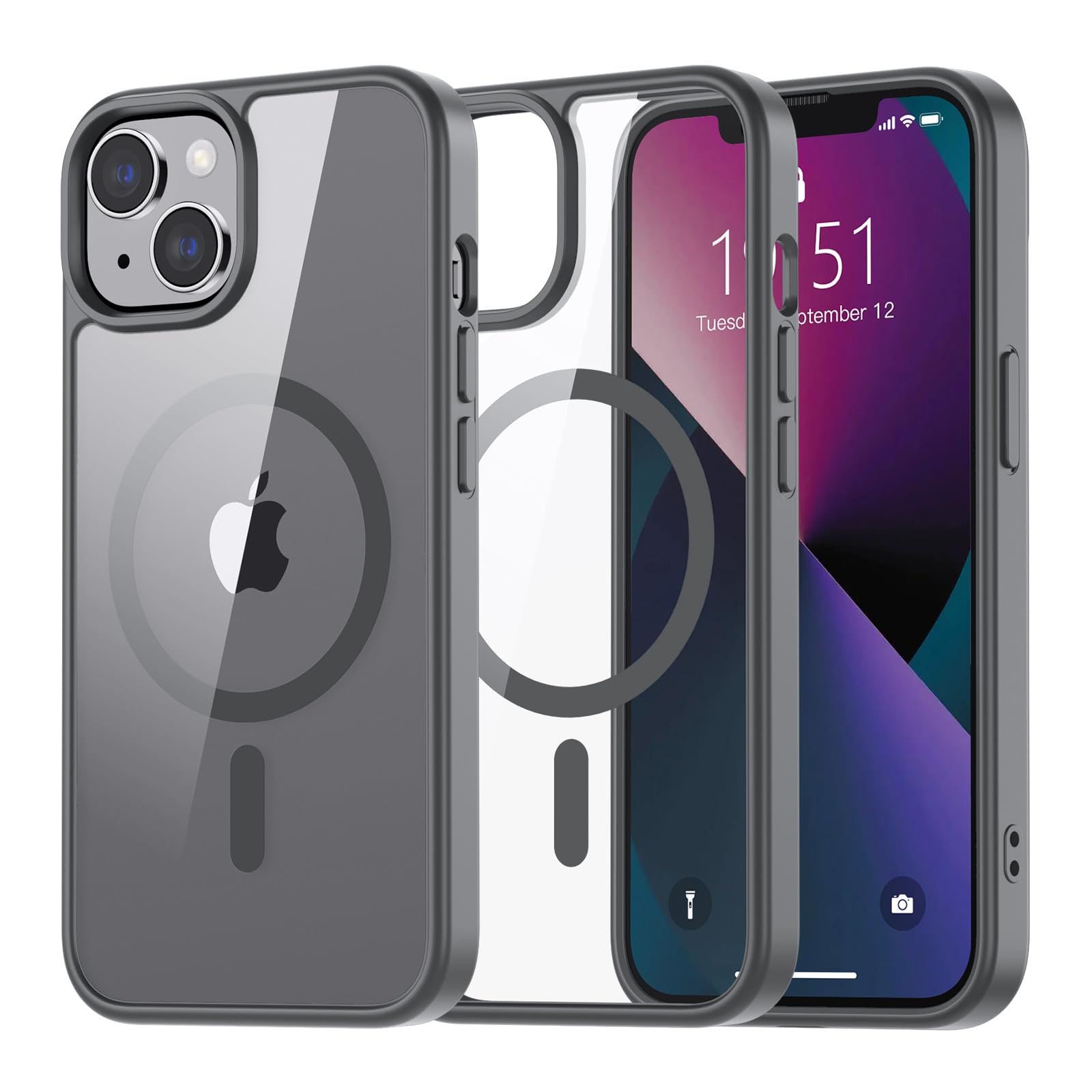 SUPFINE Magnetic for iPhone 13 case & iPhone 14 case, [Compatible with MagSafe][Clear Hard Back with Soft TPU Frame][12FT Military Grade Drop Protection] Shockproof Phone Case,Clear Pink