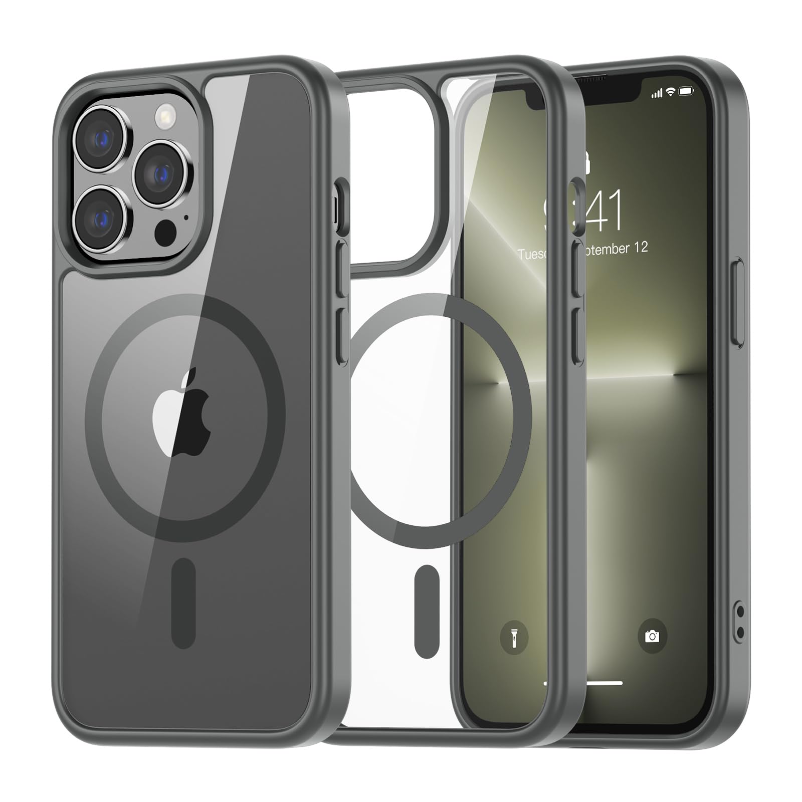 SUPFINE Magnetic for iPhone 13 case & iPhone 14 case, [Compatible with MagSafe][Clear Hard Back with Soft TPU Frame][12FT Military Grade Drop Protection] Shockproof Phone Case,Clear Pink