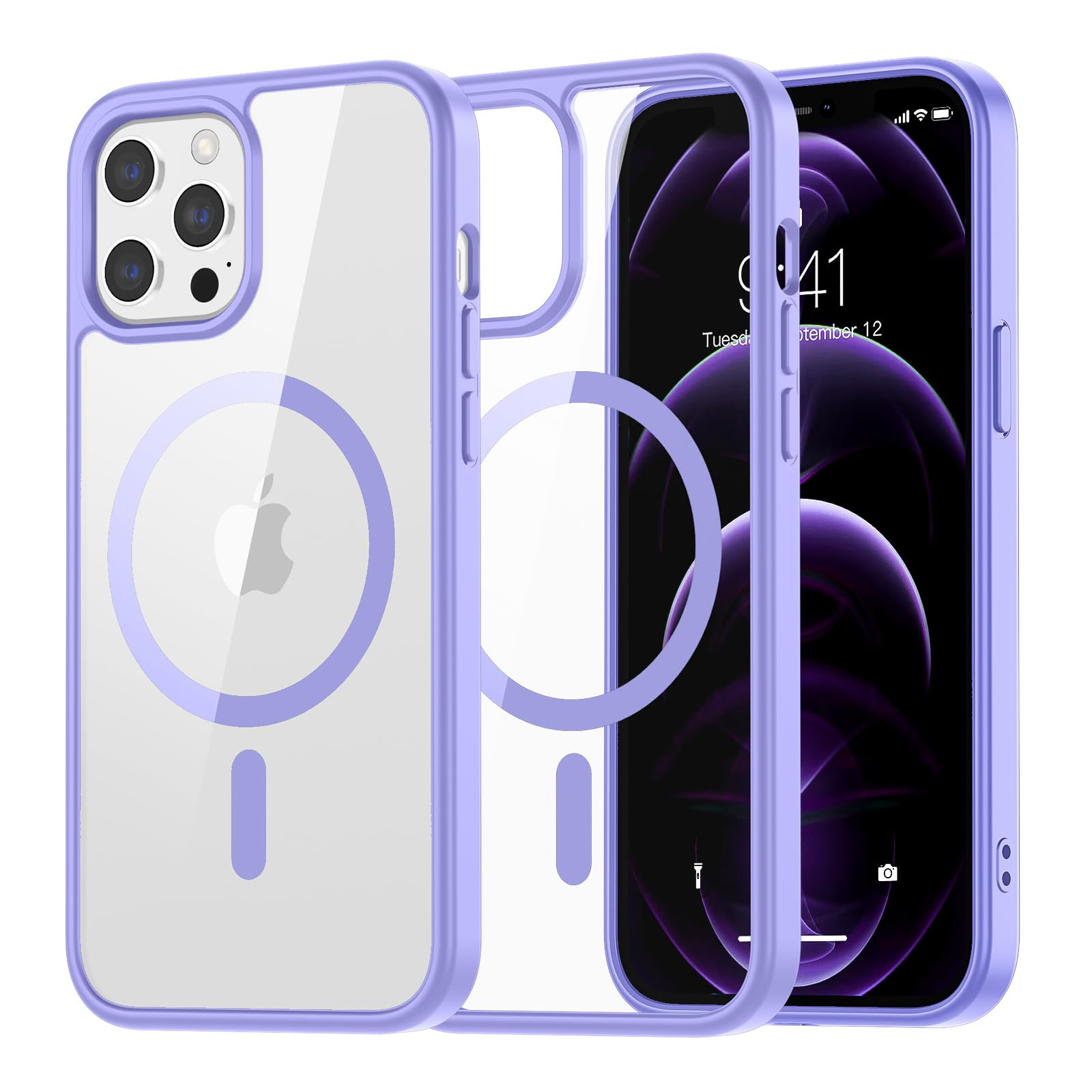 SUPFINE Magnetic for iPhone 13 case & iPhone 14 case, [Compatible with MagSafe][Clear Hard Back with Soft TPU Frame][12FT Military Grade Drop Protection] Shockproof Phone Case,Clear Pink