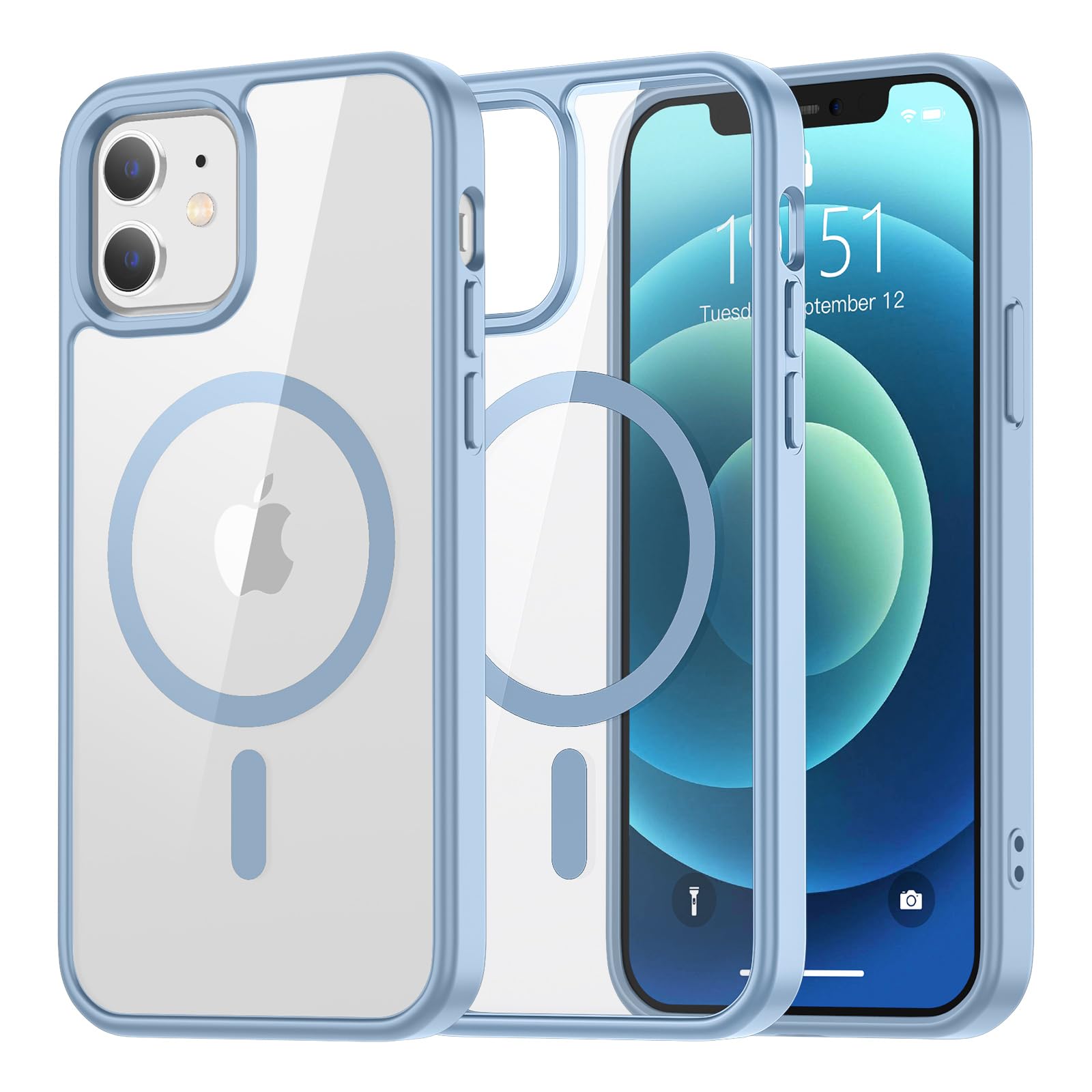 SUPFINE Magnetic for iPhone 13 case & iPhone 14 case, [Compatible with MagSafe][Clear Hard Back with Soft TPU Frame][12FT Military Grade Drop Protection] Shockproof Phone Case,Clear Pink