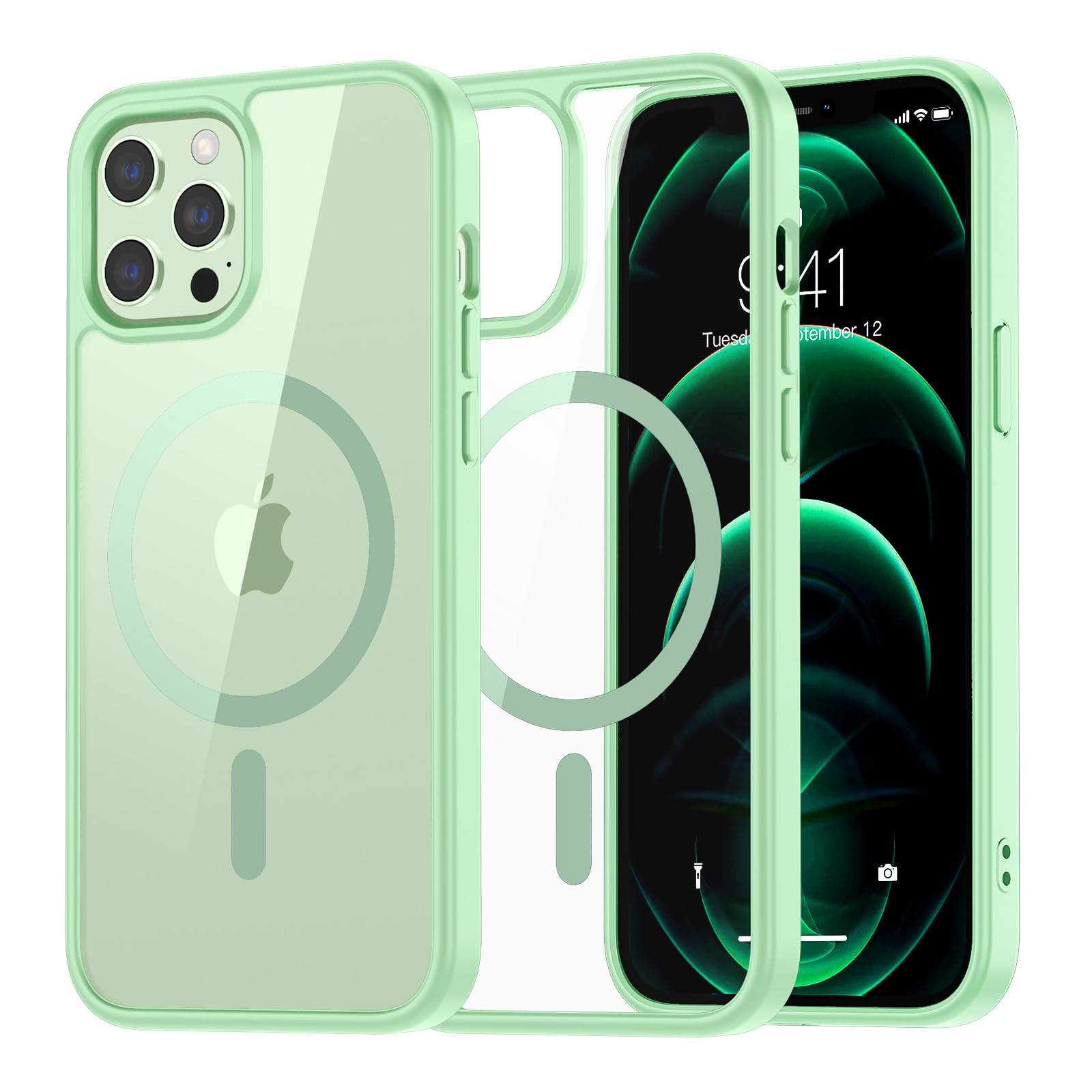 SUPFINE Magnetic for iPhone 13 case & iPhone 14 case, [Compatible with MagSafe][Clear Hard Back with Soft TPU Frame][12FT Military Grade Drop Protection] Shockproof Phone Case,Clear Pink