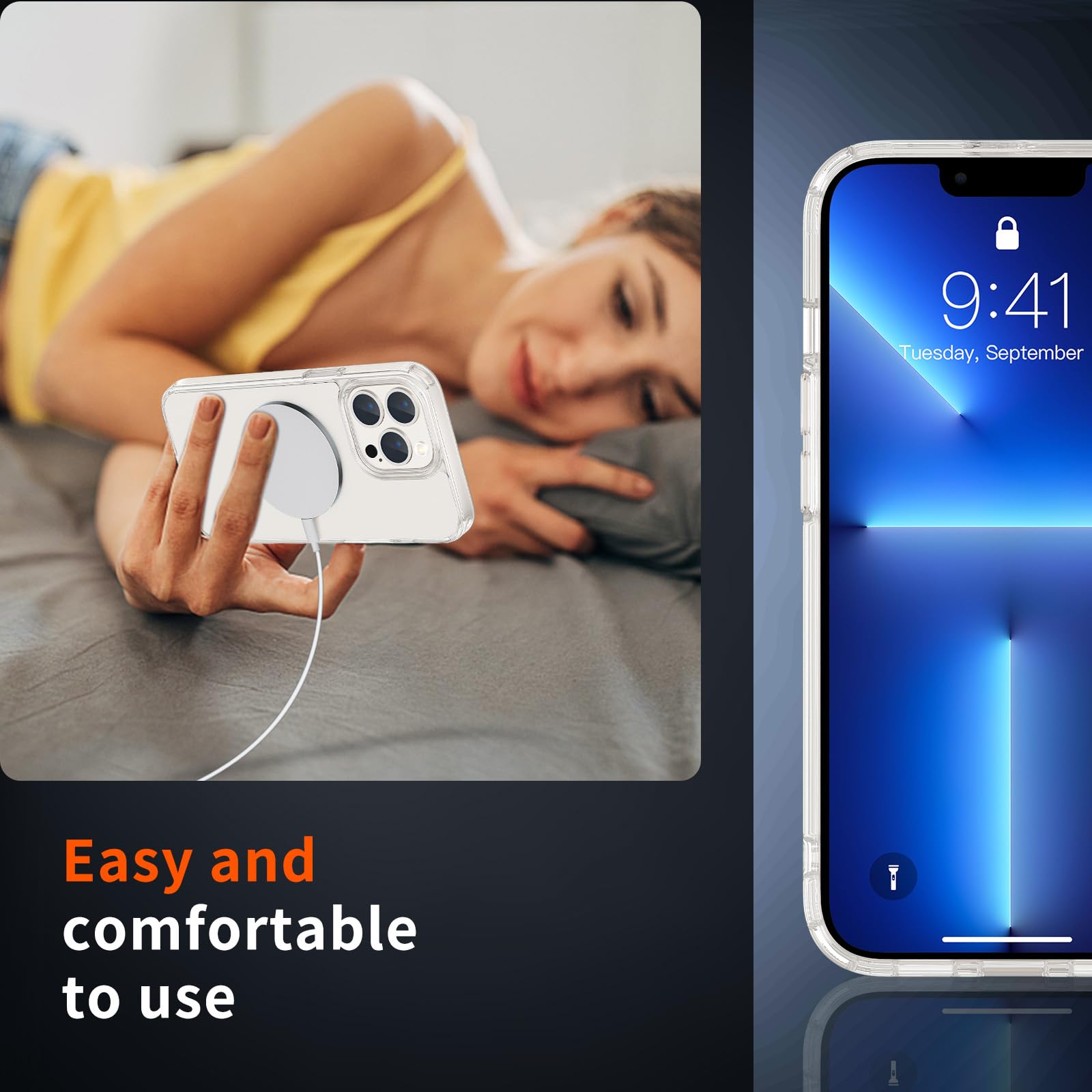 SUPFINE Magnetic for iPhone 13 case & iPhone 14 case, [Compatible with MagSafe][Clear Hard Back with Soft TPU Frame][12FT Military Grade Drop Protection] Shockproof Phone Case,Clear Pink