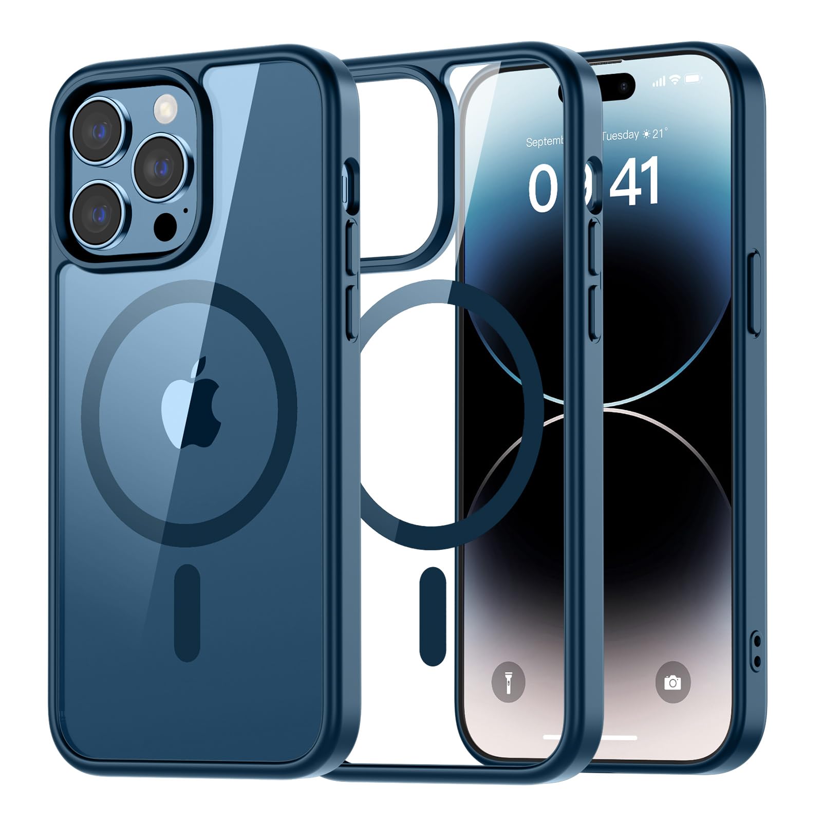 SUPFINE Magnetic for iPhone 13 case & iPhone 14 case, [Compatible with MagSafe][Clear Hard Back with Soft TPU Frame][12FT Military Grade Drop Protection] Shockproof Phone Case,Clear Pink