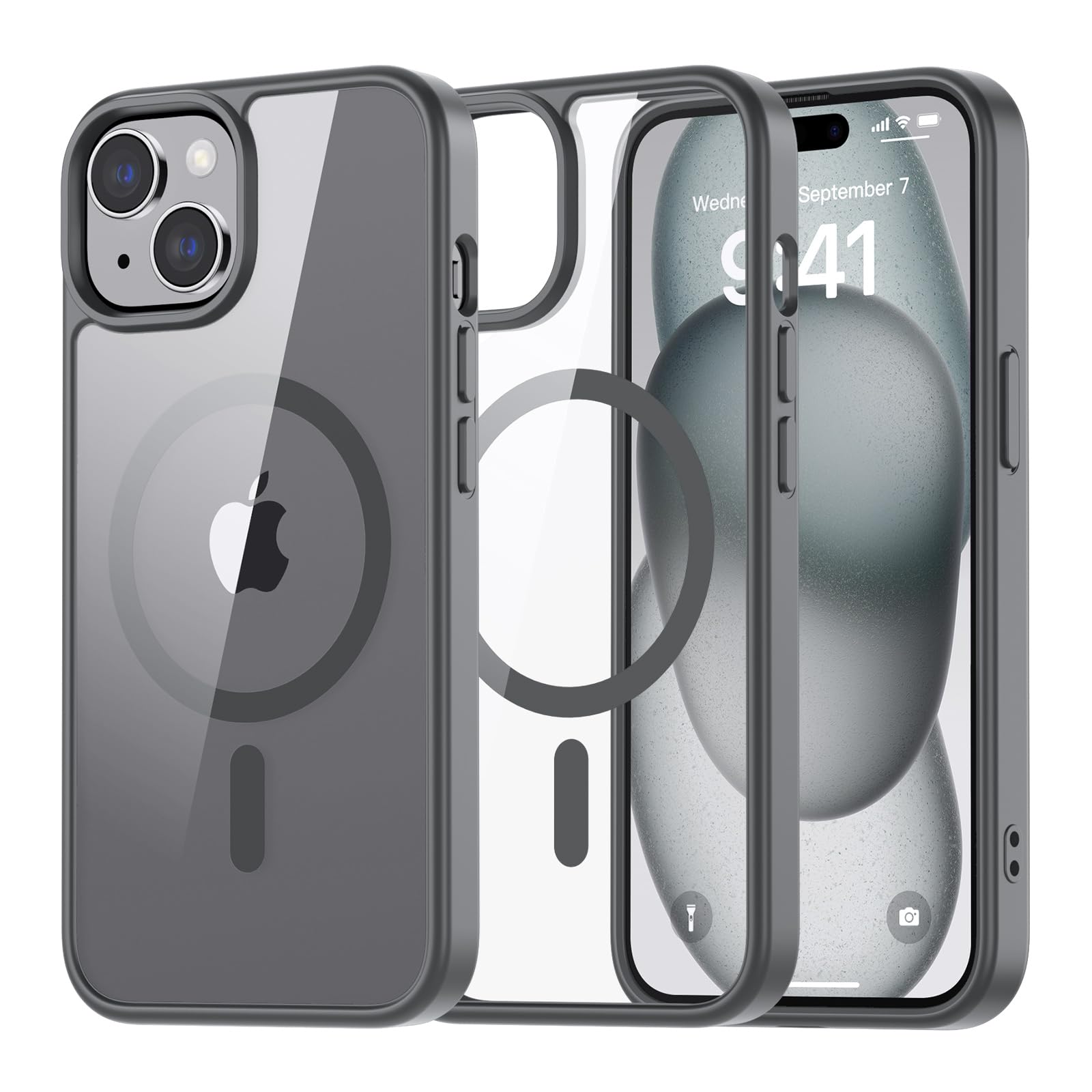 SUPFINE Magnetic for iPhone 13 case & iPhone 14 case, [Compatible with MagSafe][Clear Hard Back with Soft TPU Frame][12FT Military Grade Drop Protection] Shockproof Phone Case,Clear Pink