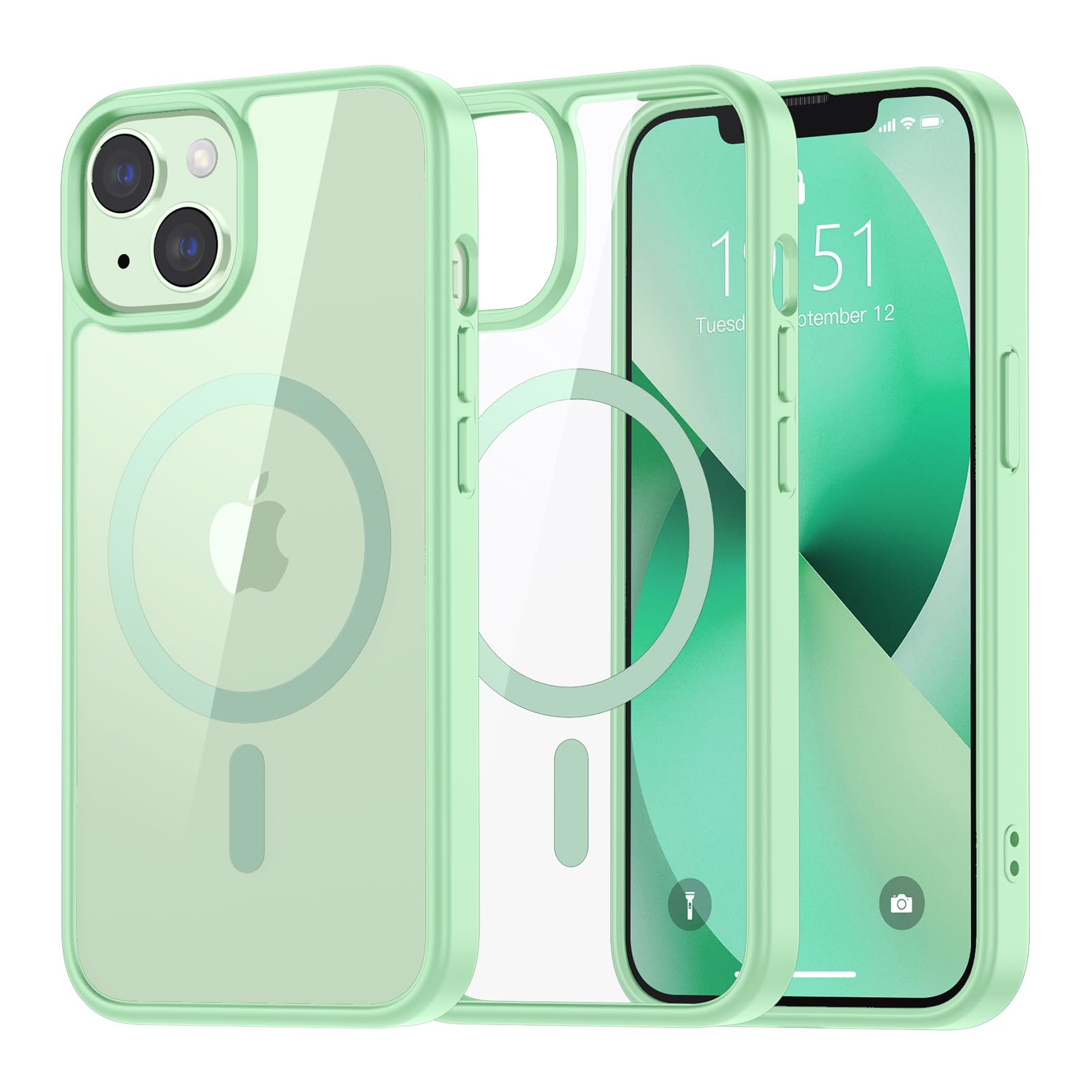 SUPFINE Magnetic for iPhone 13 case & iPhone 14 case, [Compatible with MagSafe][Clear Hard Back with Soft TPU Frame][12FT Military Grade Drop Protection] Shockproof Phone Case,Clear Pink