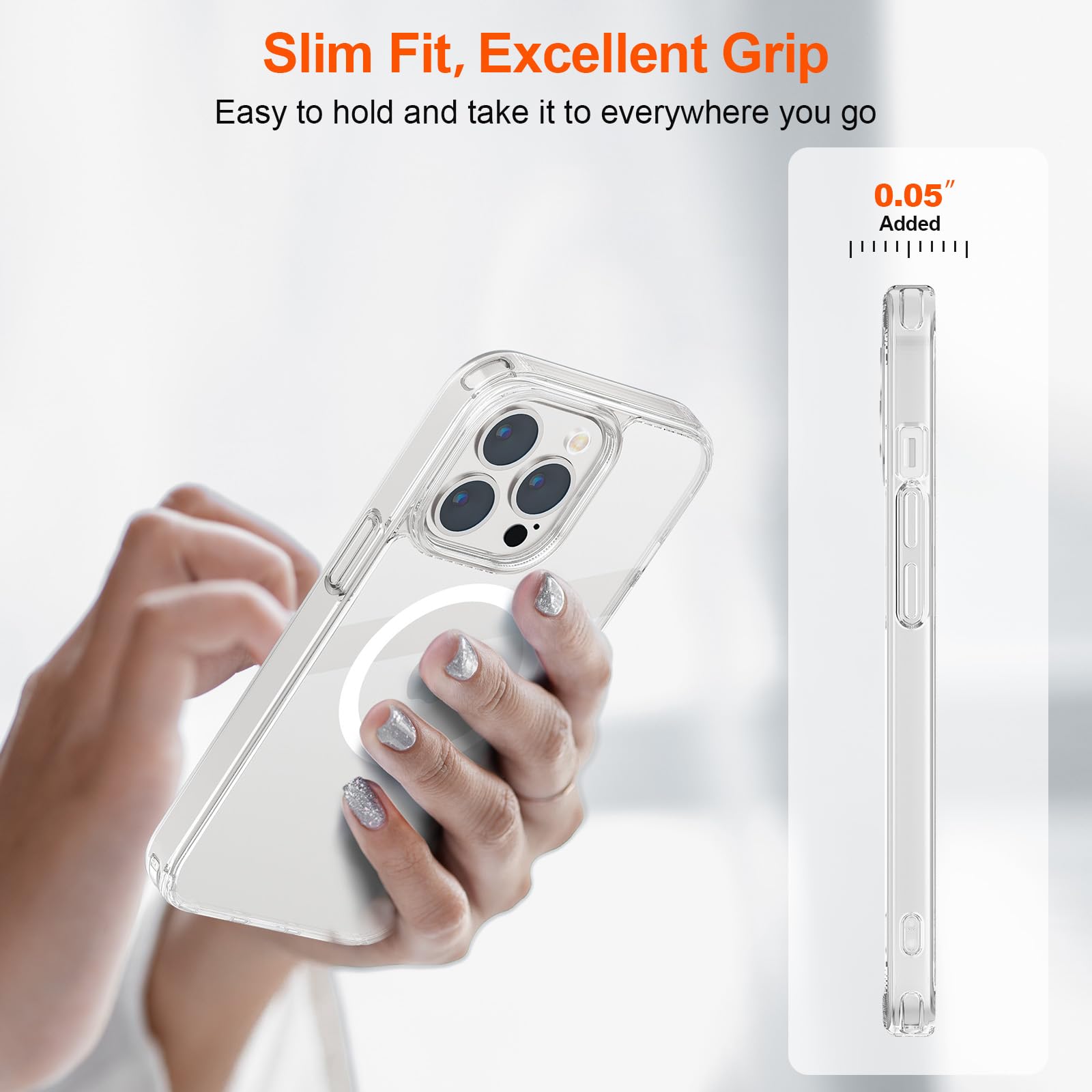 SUPFINE Magnetic for iPhone 13 case & iPhone 14 case, [Compatible with MagSafe][Clear Hard Back with Soft TPU Frame][12FT Military Grade Drop Protection] Shockproof Phone Case,Clear Pink