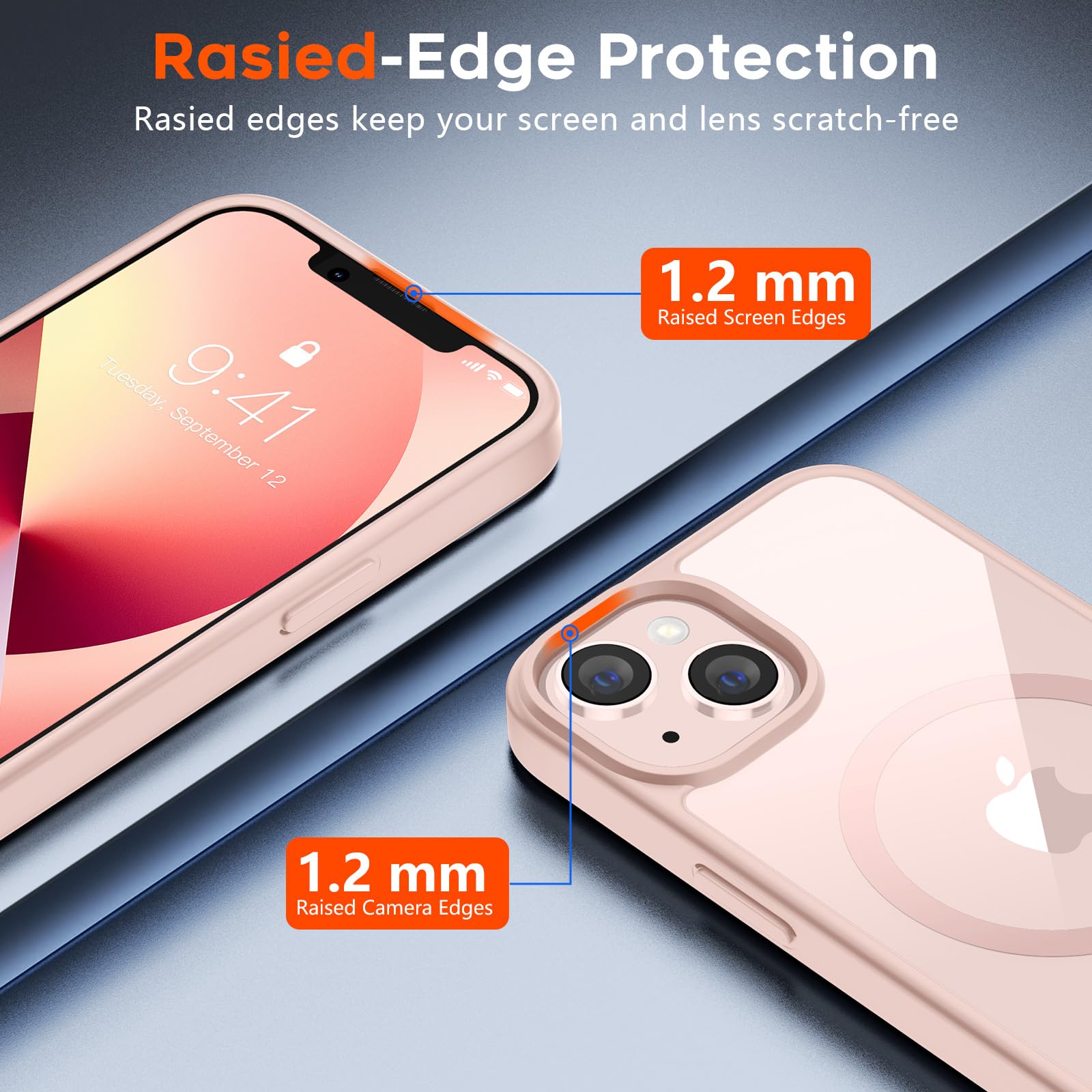 SUPFINE Magnetic for iPhone 13 case & iPhone 14 case, [Compatible with MagSafe][Clear Hard Back with Soft TPU Frame][12FT Military Grade Drop Protection] Shockproof Phone Case,Clear Pink