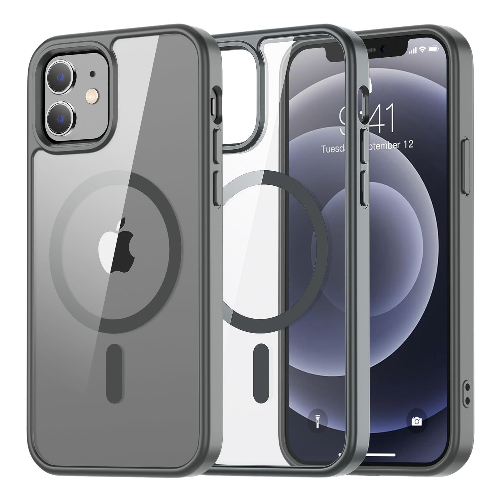 SUPFINE Magnetic for iPhone 13 case & iPhone 14 case, [Compatible with MagSafe][Clear Hard Back with Soft TPU Frame][12FT Military Grade Drop Protection] Shockproof Phone Case,Clear Pink