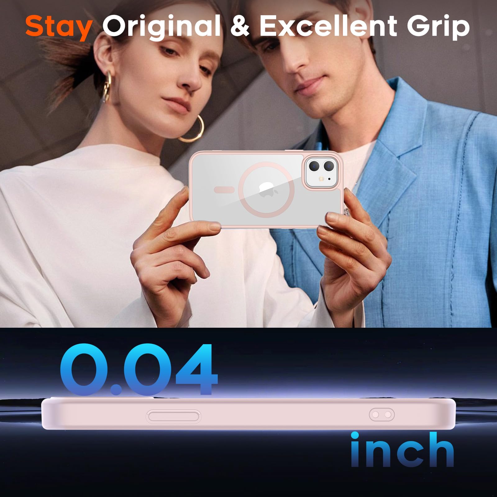 SUPFINE Magnetic for iPhone 13 case & iPhone 14 case, [Compatible with MagSafe][Clear Hard Back with Soft TPU Frame][12FT Military Grade Drop Protection] Shockproof Phone Case,Clear Pink