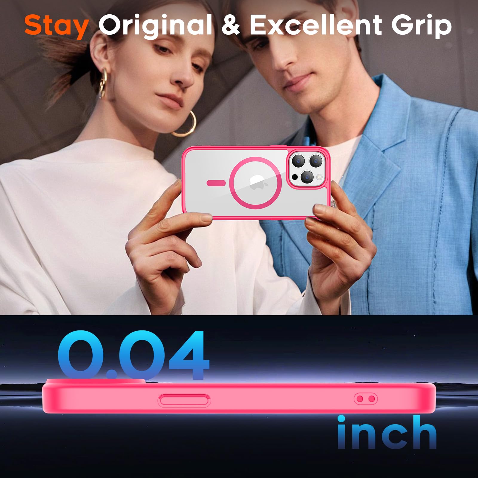 SUPFINE Magnetic for iPhone 13 case & iPhone 14 case, [Compatible with MagSafe][Clear Hard Back with Soft TPU Frame][12FT Military Grade Drop Protection] Shockproof Phone Case,Clear Pink