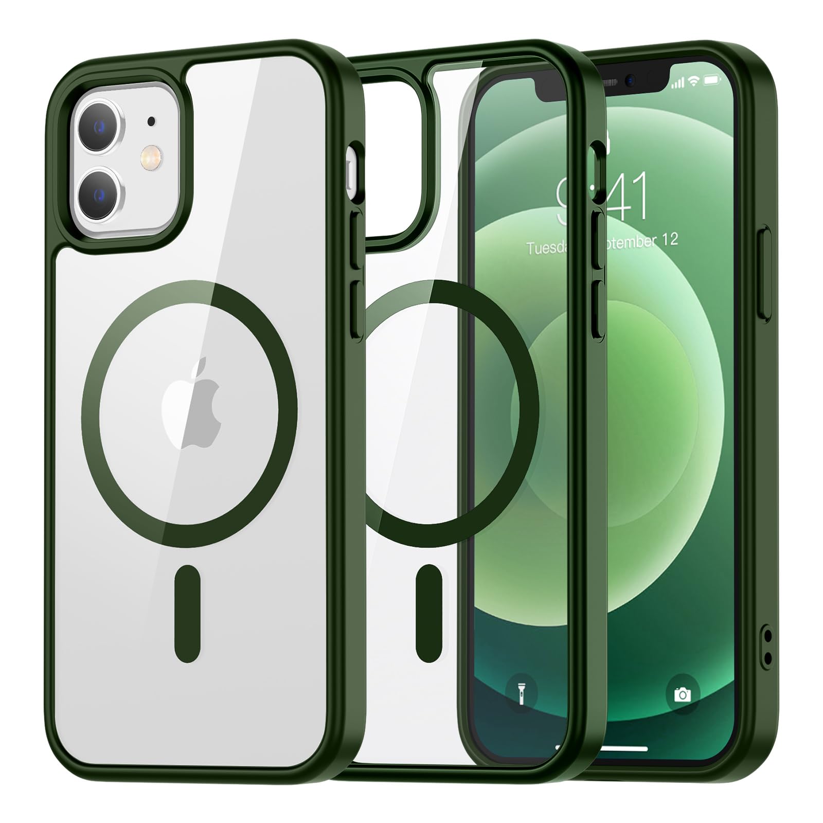 SUPFINE Magnetic for iPhone 13 case & iPhone 14 case, [Compatible with MagSafe][Clear Hard Back with Soft TPU Frame][12FT Military Grade Drop Protection] Shockproof Phone Case,Clear Pink