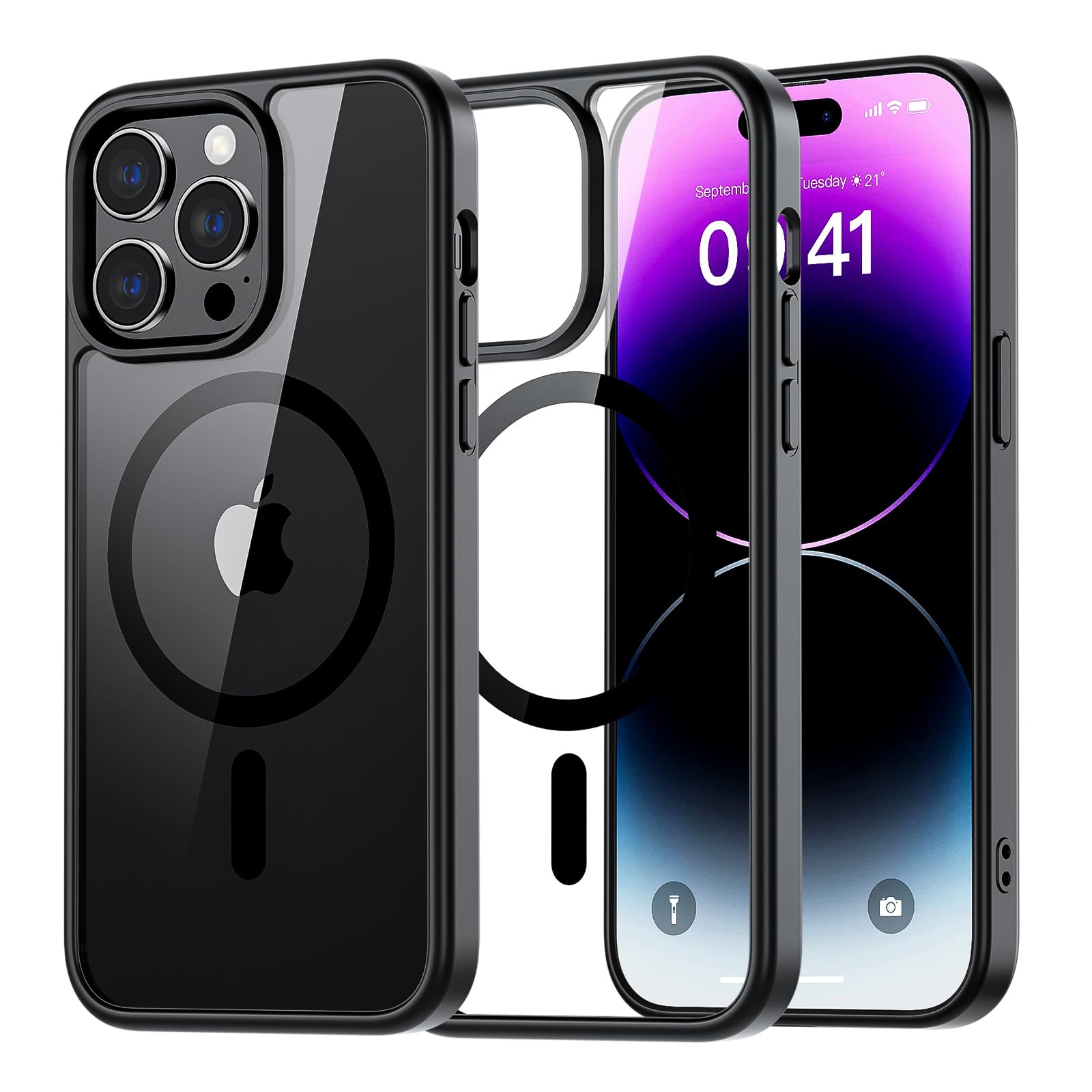 SUPFINE Magnetic for iPhone 13 case & iPhone 14 case, [Compatible with MagSafe][Clear Hard Back with Soft TPU Frame][12FT Military Grade Drop Protection] Shockproof Phone Case,Clear Pink