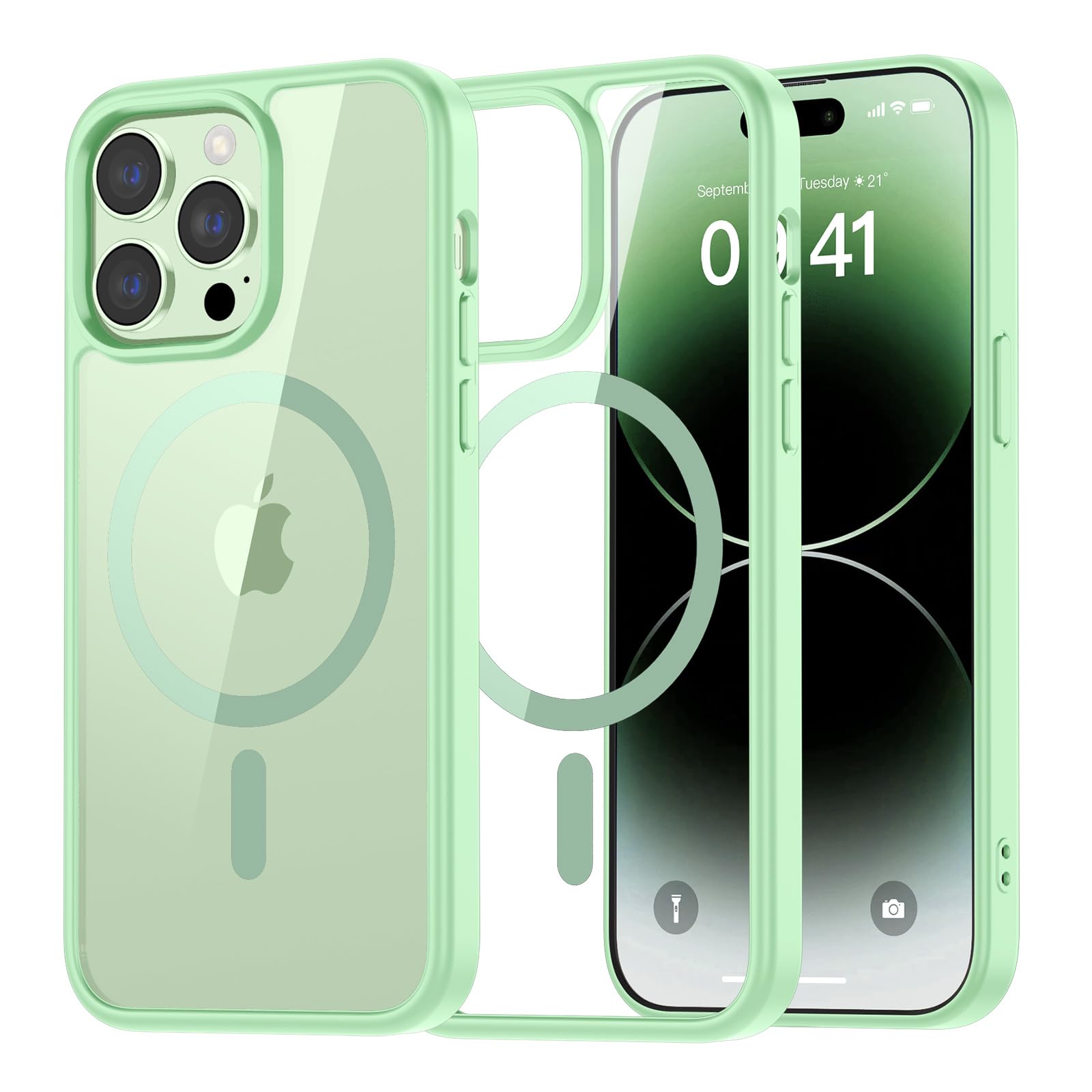 SUPFINE Magnetic for iPhone 13 case & iPhone 14 case, [Compatible with MagSafe][Clear Hard Back with Soft TPU Frame][12FT Military Grade Drop Protection] Shockproof Phone Case,Clear Pink