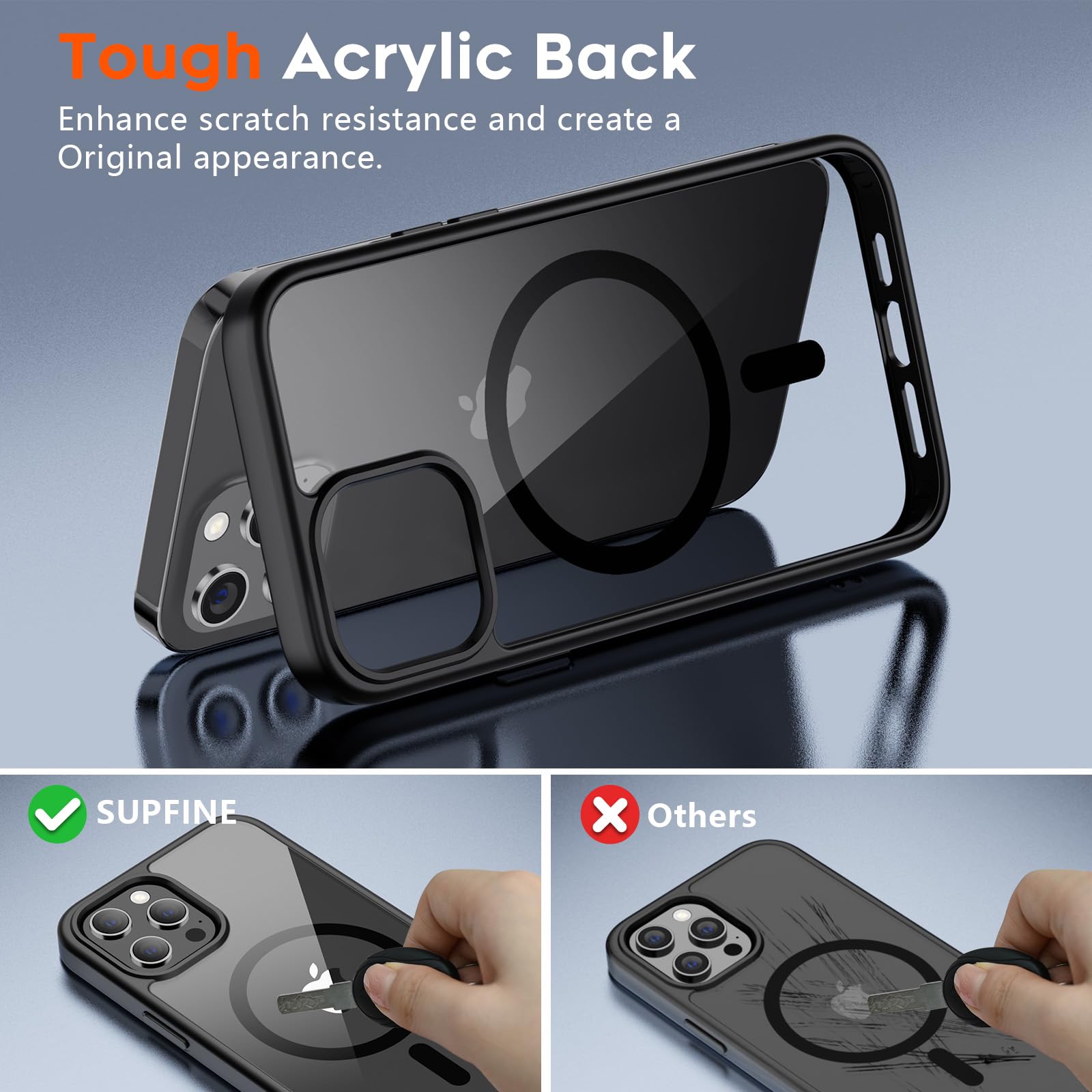 SUPFINE Magnetic for iPhone 13 case & iPhone 14 case, [Compatible with MagSafe][Clear Hard Back with Soft TPU Frame][12FT Military Grade Drop Protection] Shockproof Phone Case,Clear Pink