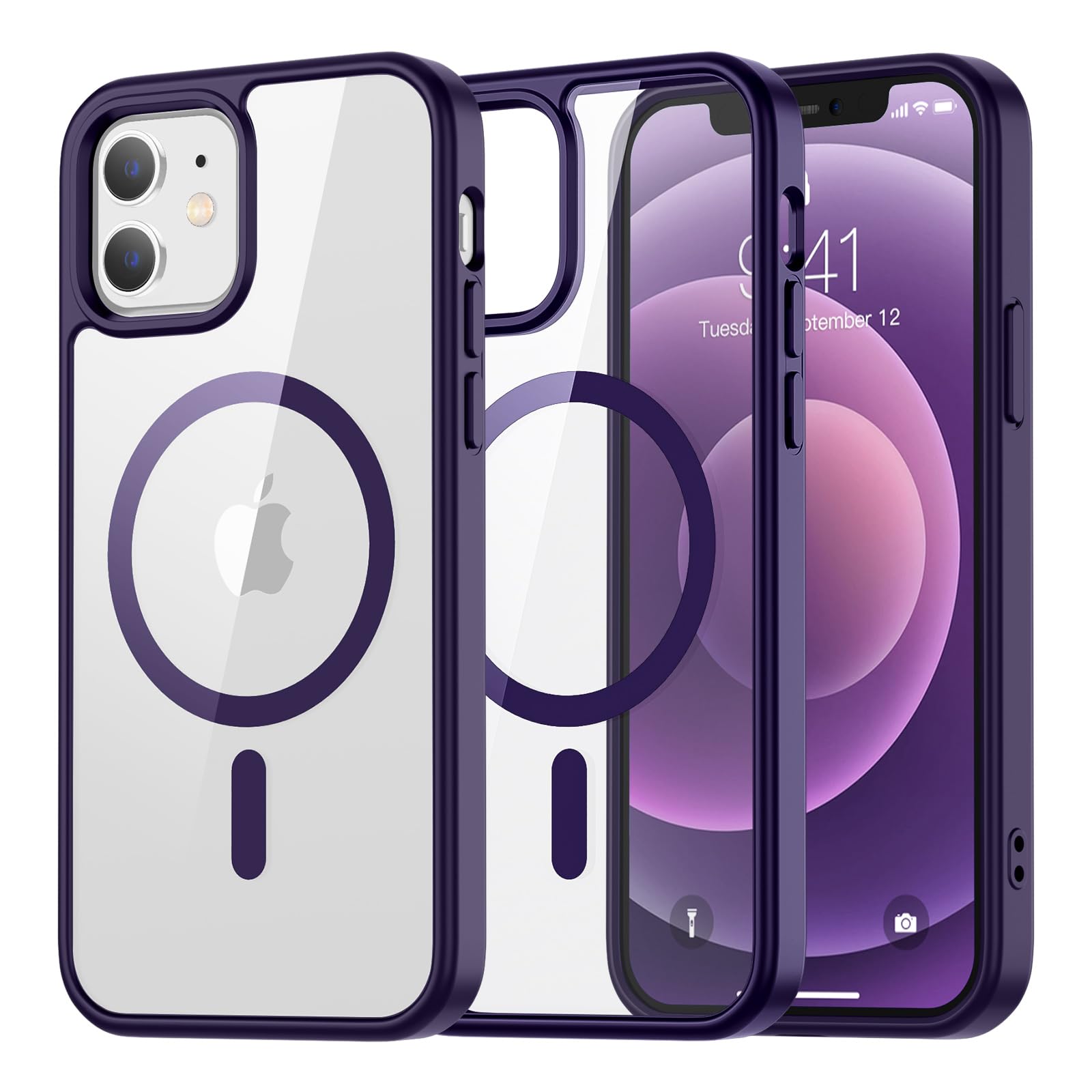 SUPFINE Magnetic for iPhone 13 case & iPhone 14 case, [Compatible with MagSafe][Clear Hard Back with Soft TPU Frame][12FT Military Grade Drop Protection] Shockproof Phone Case,Clear Pink