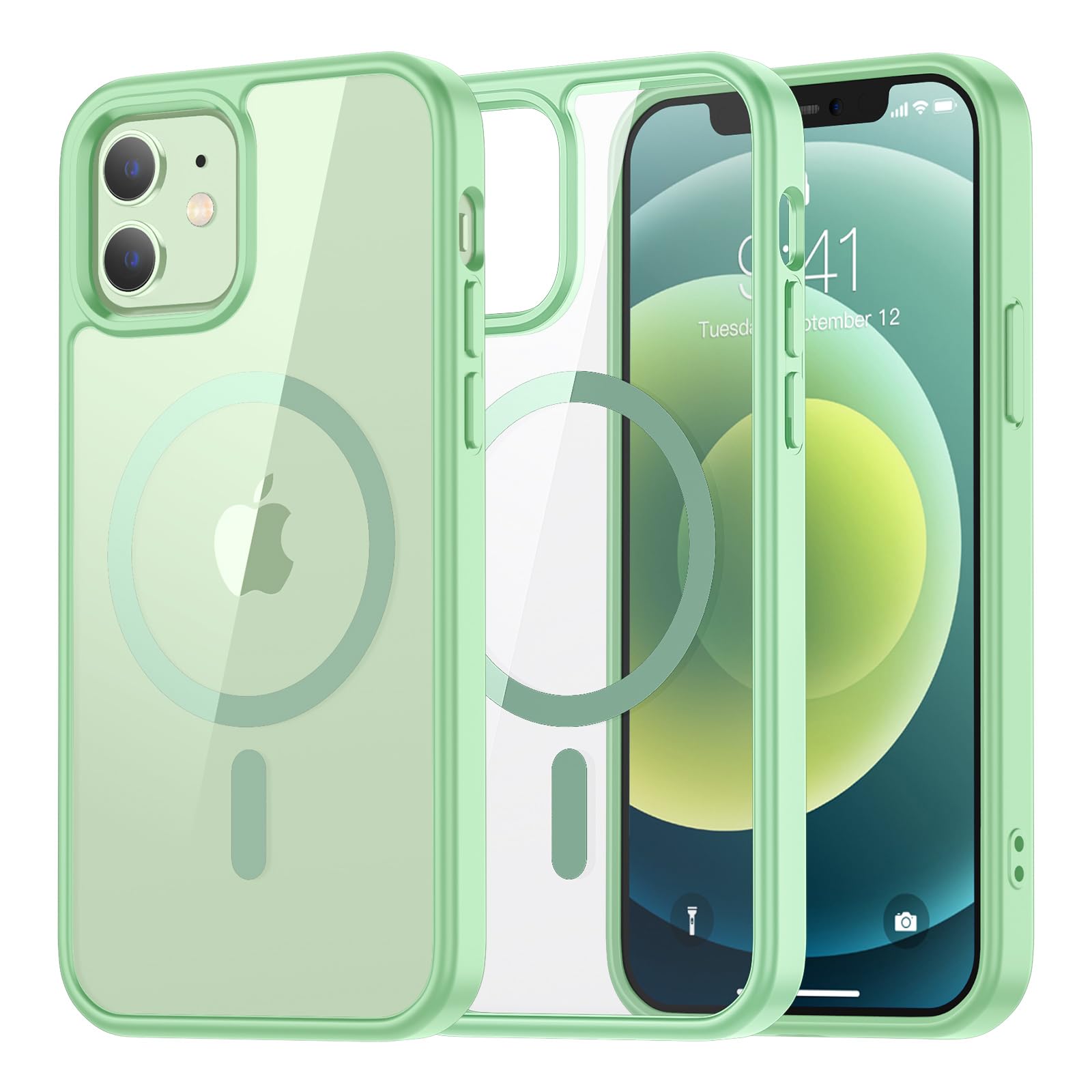 SUPFINE Magnetic for iPhone 13 case & iPhone 14 case, [Compatible with MagSafe][Clear Hard Back with Soft TPU Frame][12FT Military Grade Drop Protection] Shockproof Phone Case,Clear Pink