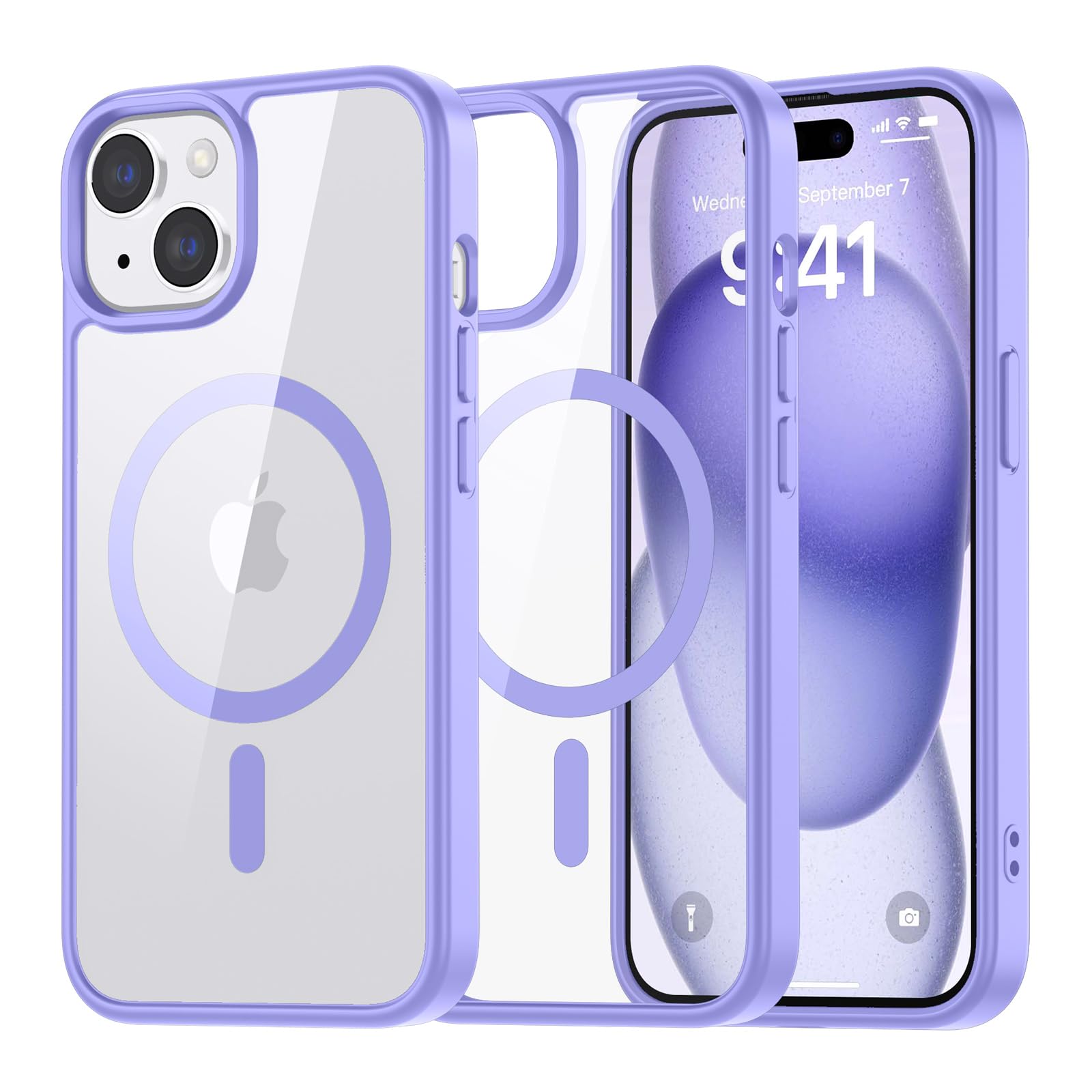 SUPFINE Magnetic for iPhone 13 case & iPhone 14 case, [Compatible with MagSafe][Clear Hard Back with Soft TPU Frame][12FT Military Grade Drop Protection] Shockproof Phone Case,Clear Pink