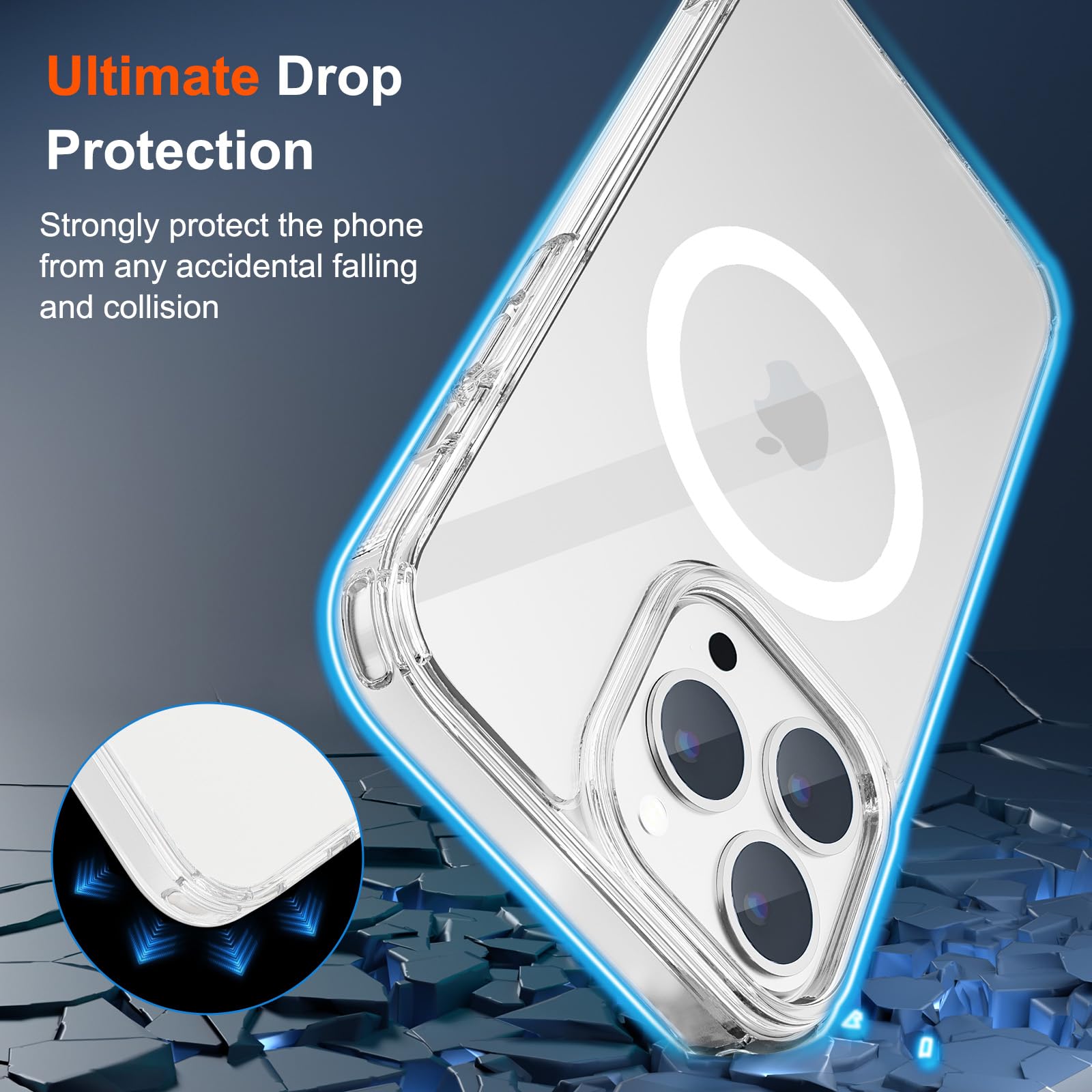 SUPFINE Magnetic for iPhone 13 case & iPhone 14 case, [Compatible with MagSafe][Clear Hard Back with Soft TPU Frame][12FT Military Grade Drop Protection] Shockproof Phone Case,Clear Pink