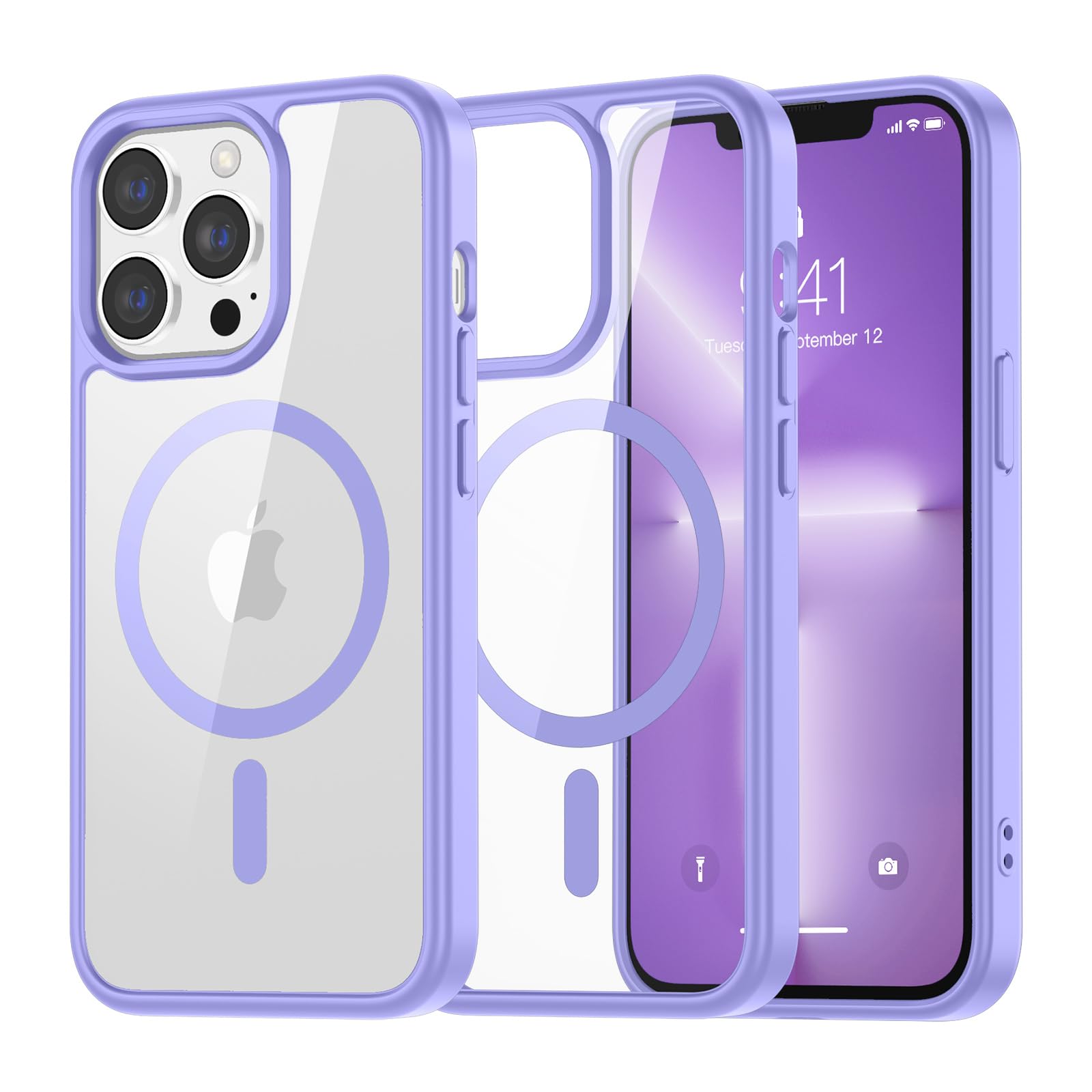 SUPFINE Magnetic for iPhone 13 case & iPhone 14 case, [Compatible with MagSafe][Clear Hard Back with Soft TPU Frame][12FT Military Grade Drop Protection] Shockproof Phone Case,Clear Pink