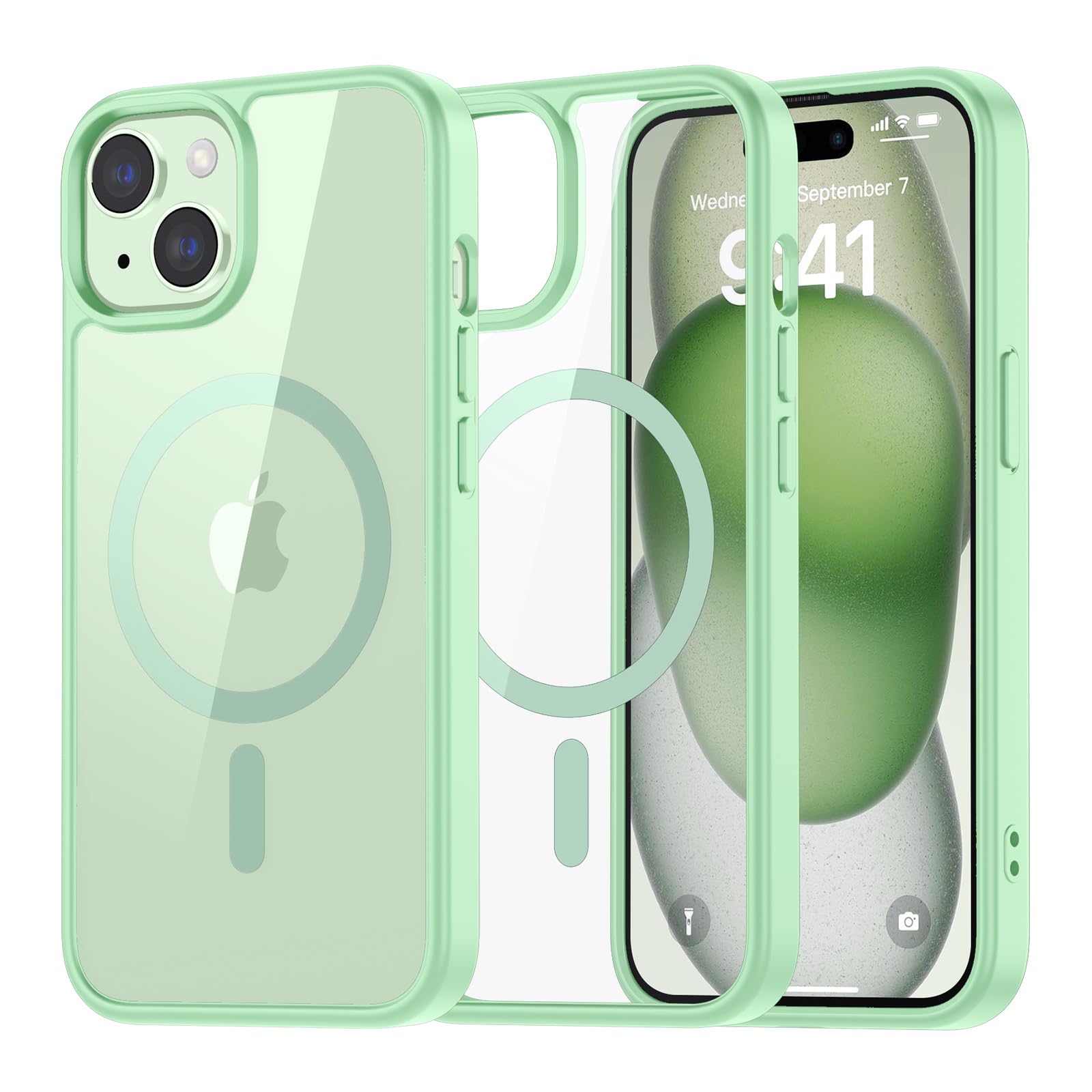 SUPFINE Magnetic for iPhone 13 case & iPhone 14 case, [Compatible with MagSafe][Clear Hard Back with Soft TPU Frame][12FT Military Grade Drop Protection] Shockproof Phone Case,Clear Pink