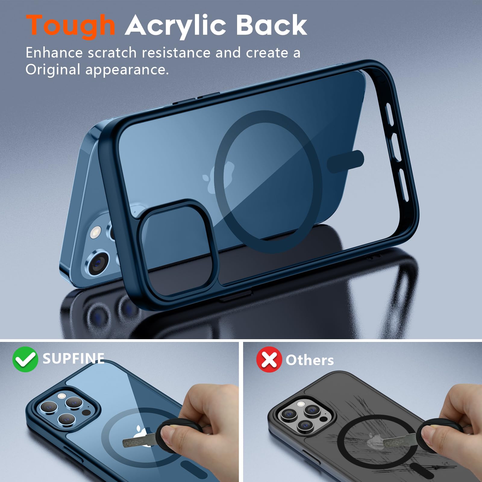 SUPFINE Magnetic for iPhone 13 case & iPhone 14 case, [Compatible with MagSafe][Clear Hard Back with Soft TPU Frame][12FT Military Grade Drop Protection] Shockproof Phone Case,Clear Pink