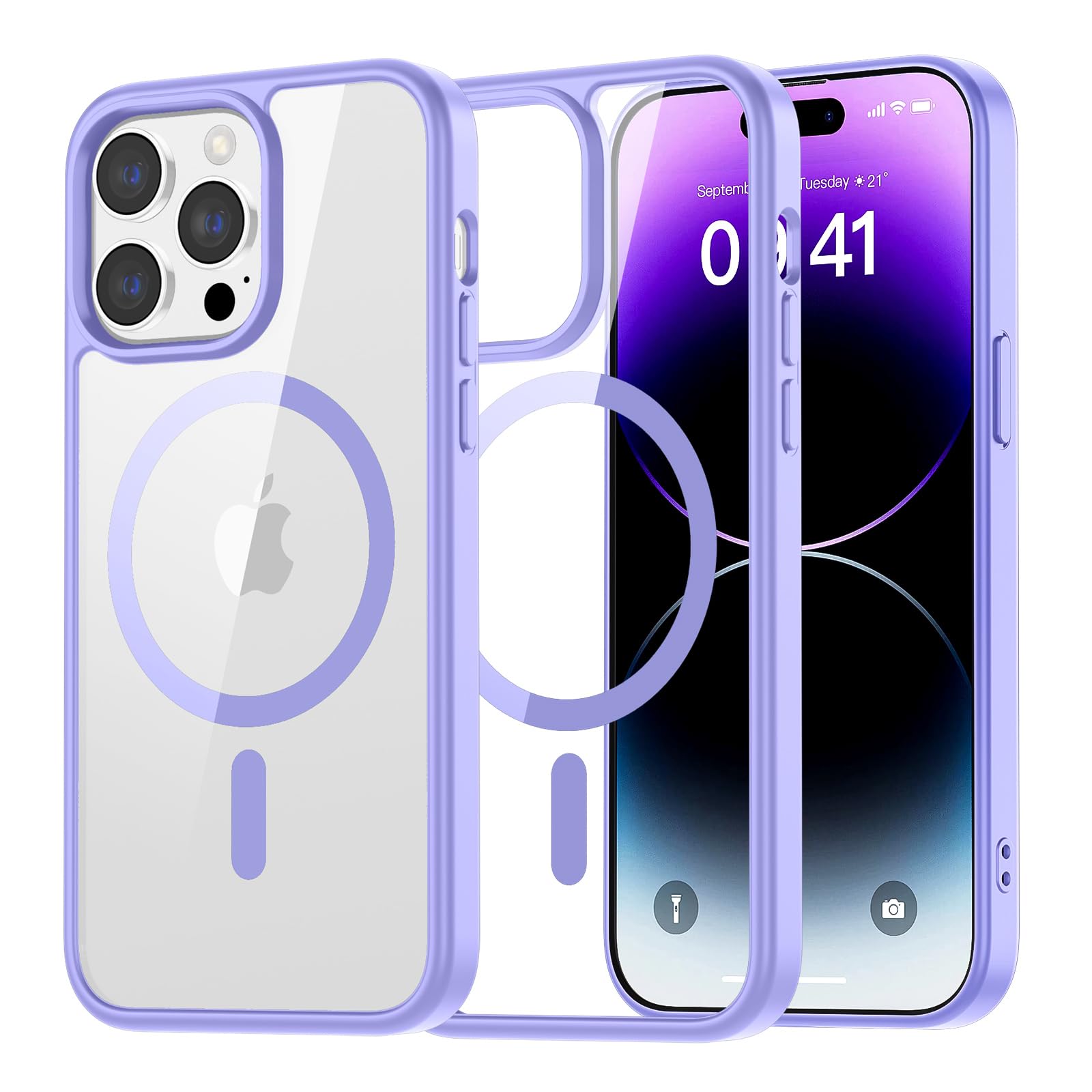 SUPFINE Magnetic for iPhone 13 case & iPhone 14 case, [Compatible with MagSafe][Clear Hard Back with Soft TPU Frame][12FT Military Grade Drop Protection] Shockproof Phone Case,Clear Pink