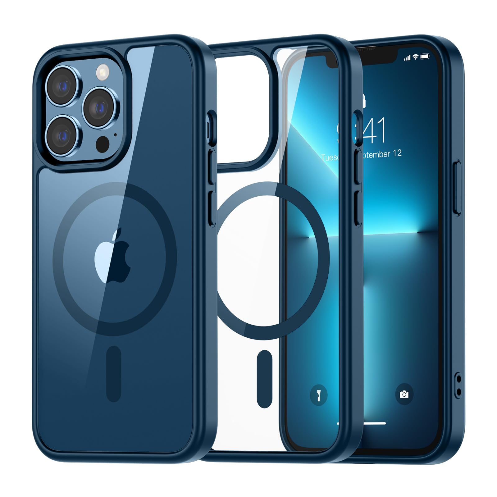 SUPFINE Magnetic for iPhone 13 case & iPhone 14 case, [Compatible with MagSafe][Clear Hard Back with Soft TPU Frame][12FT Military Grade Drop Protection] Shockproof Phone Case,Clear Pink